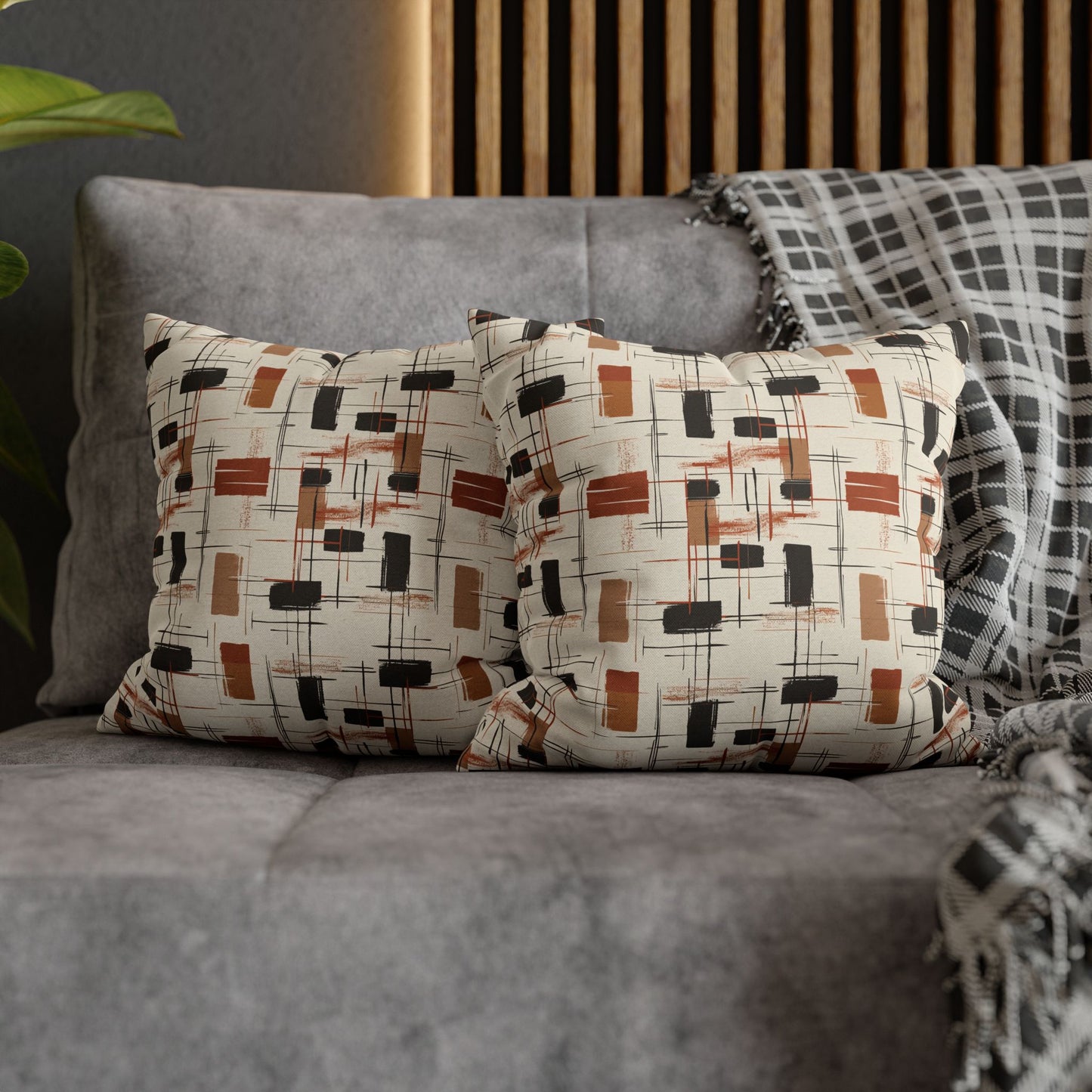 Modern Artistry in Bold and Minimalistic Pattern in a Palette of Black, Dark Orange, and Beige Spun Polyester Square Pillowcase 4 Sizes