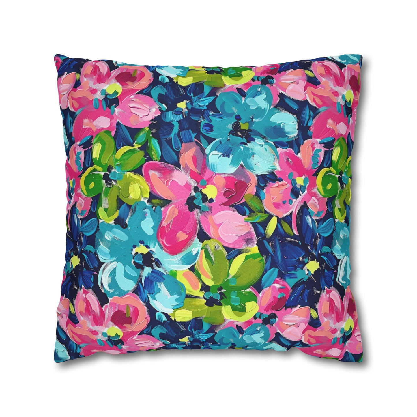 Dusk Blossoms: Moody Pink, Blue, and Yellow Watercolor Flowers Spun Polyester Square Pillowcase 4 Sizes