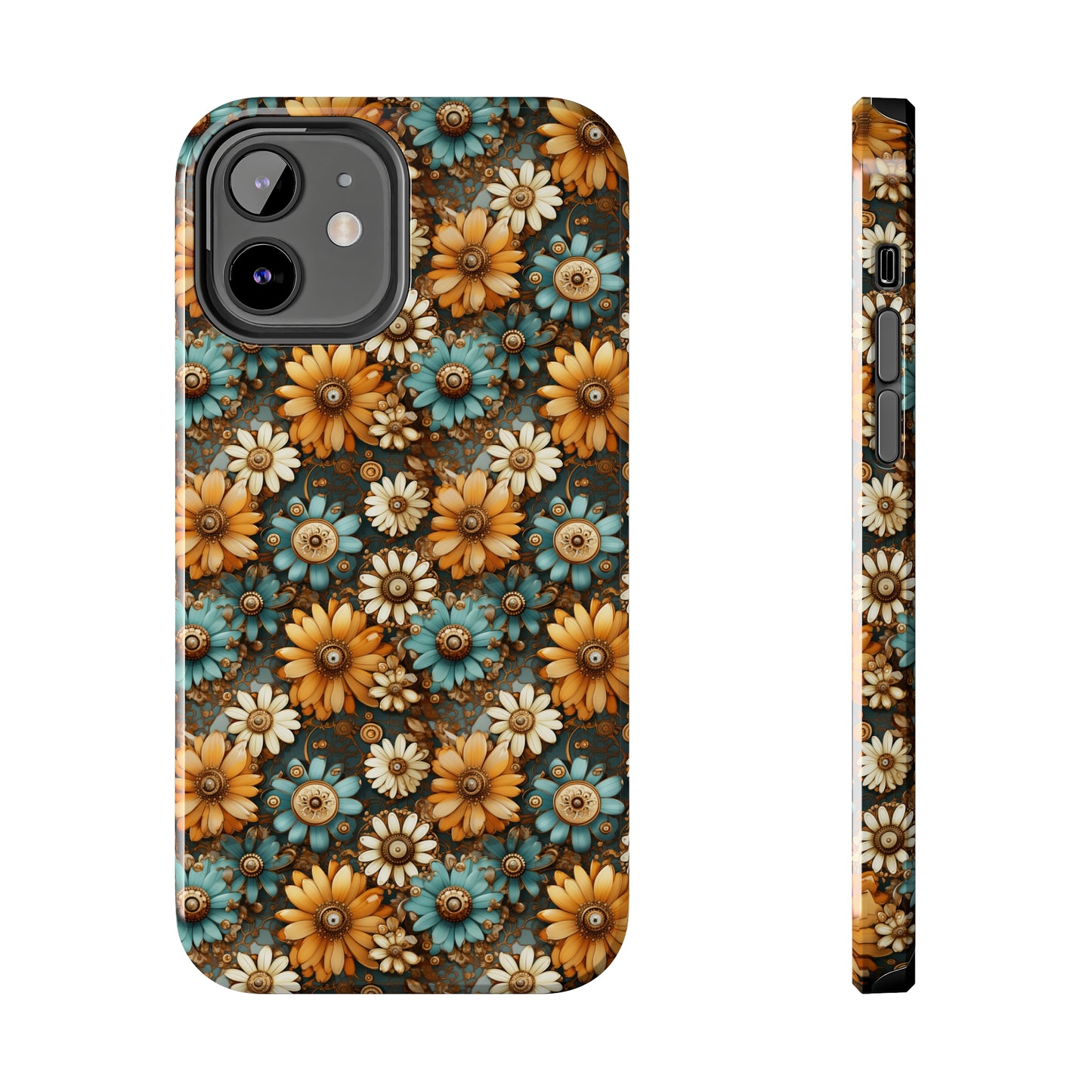 Victorian Steampunk Cream Gold and Teal Flowers with Gears and Mechanical Elements Iphone Tough Phone Case