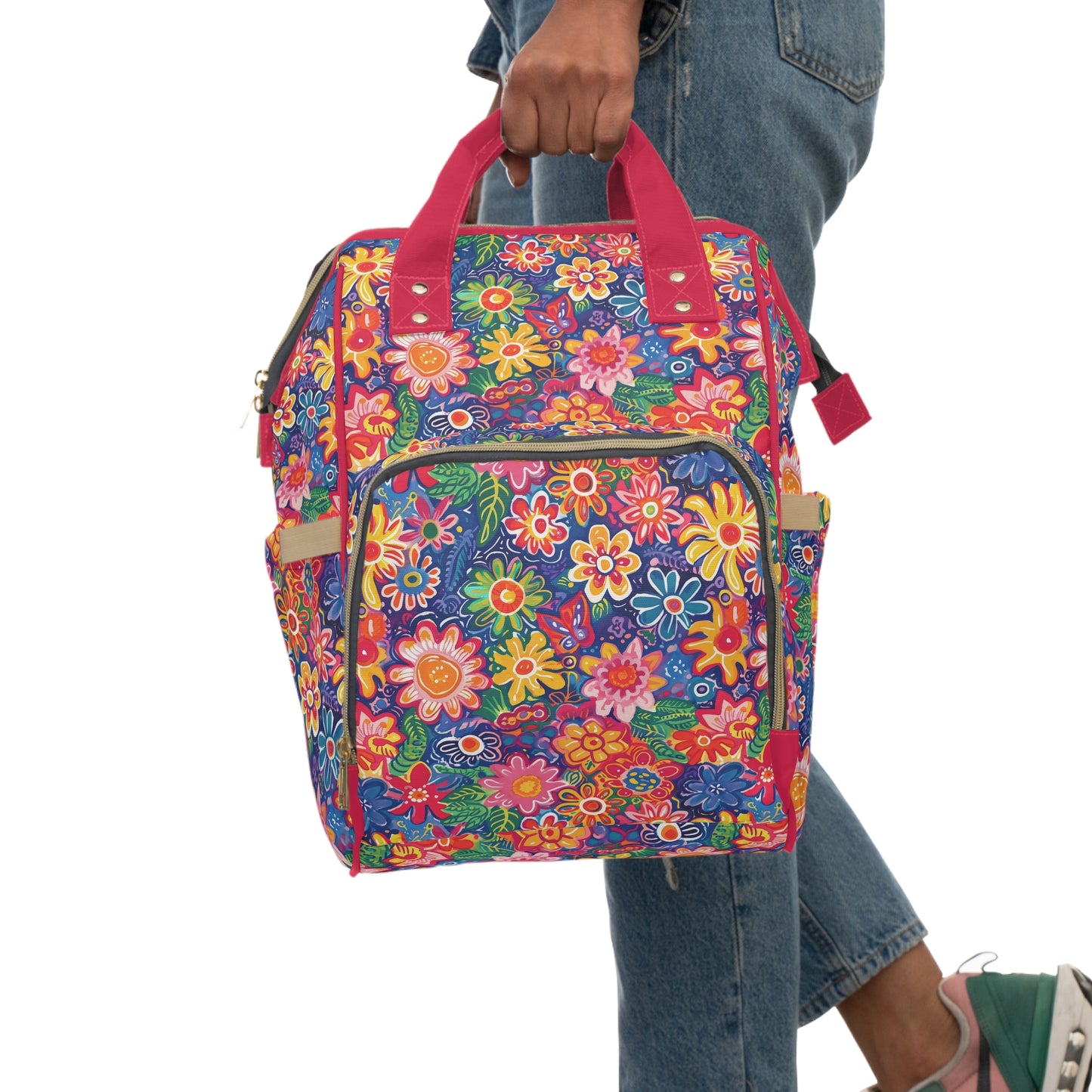 Fluttering Kaleidoscope: Vibrant Multicolor Flowers and Butterflies in Flight Multifunctional Diaper Backpack