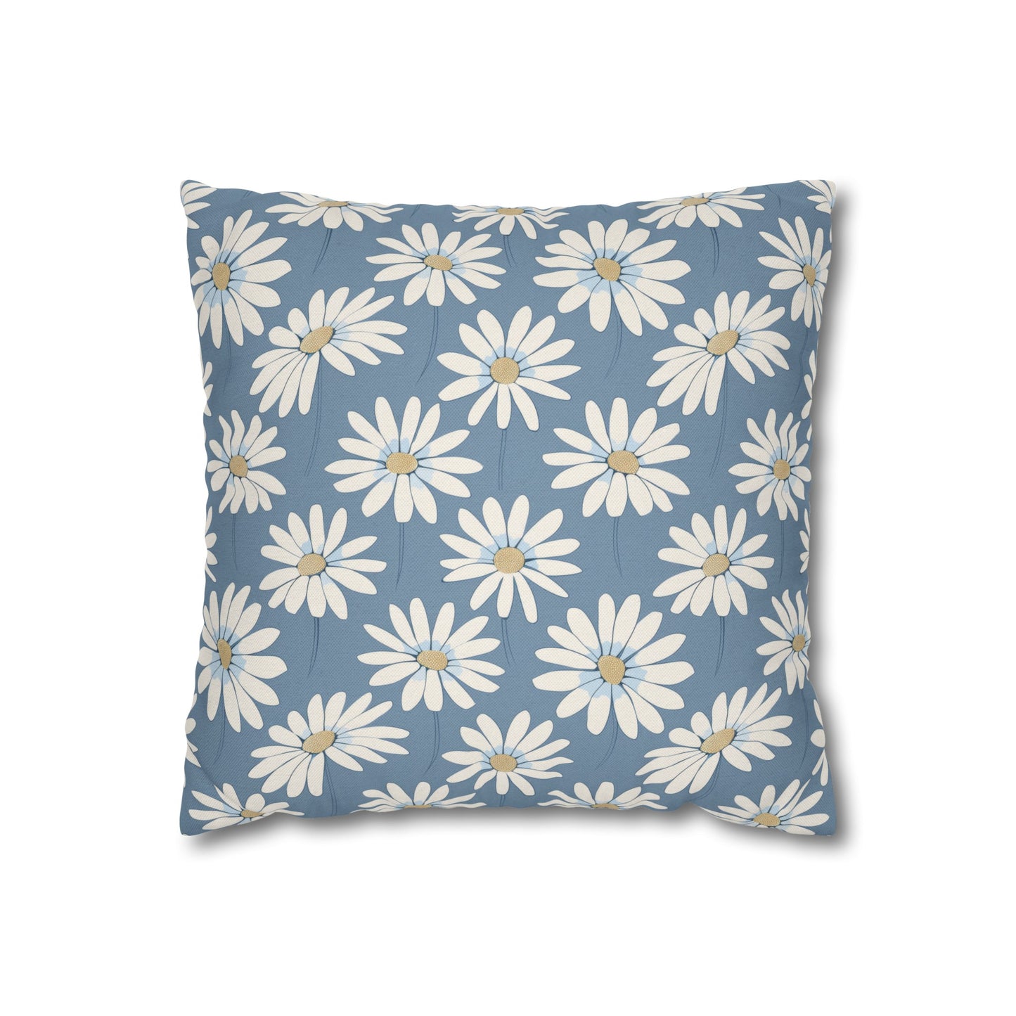 Charming White Daisies on a Soft Blue BackgroundSpun Polyester Square Pillowcase 4 Sizes