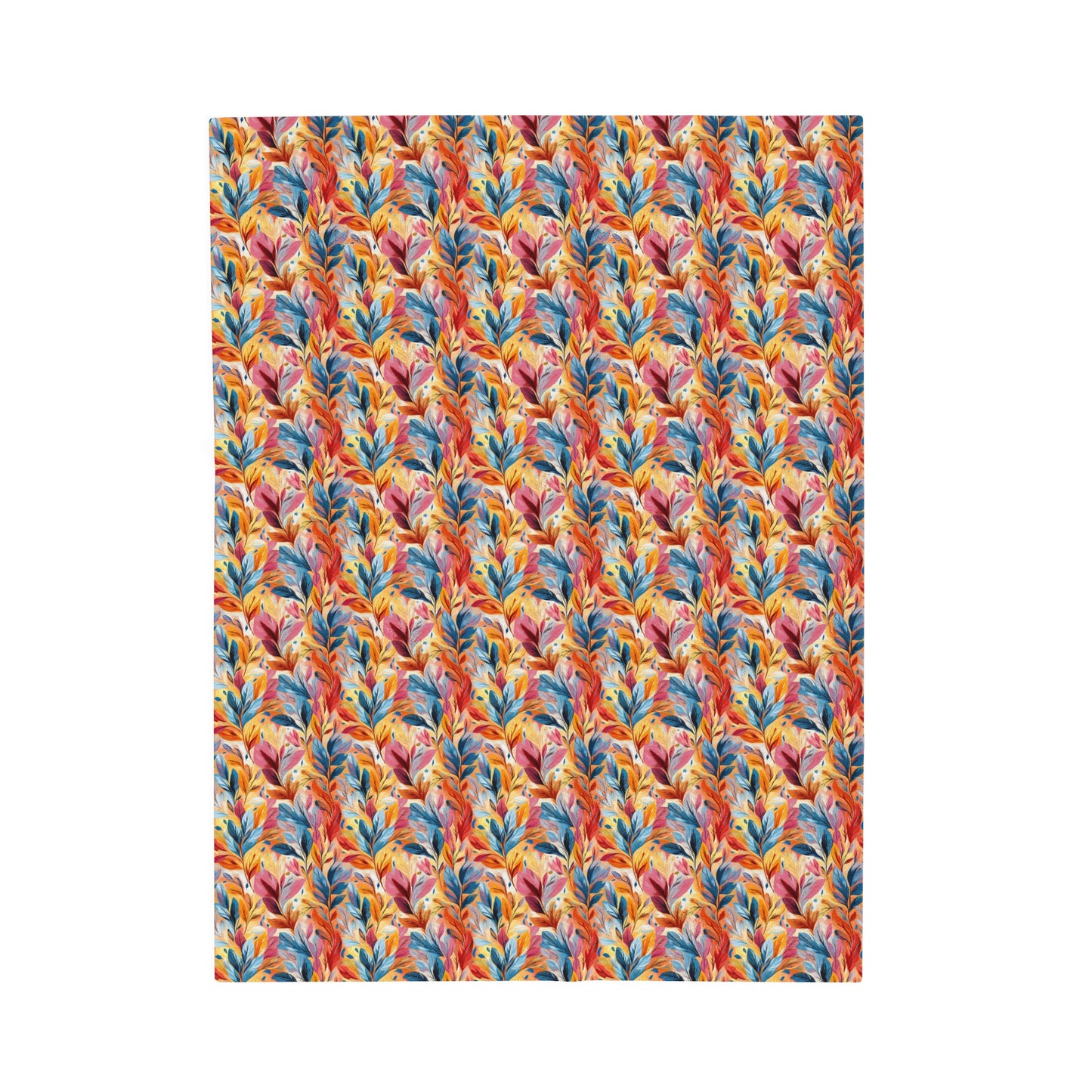 Vibrant Autumn Feathers in Hues of Orange, Yellow, Blue, and Pink on a Textured Background Velveteen Plush Blanket 3 Sizes