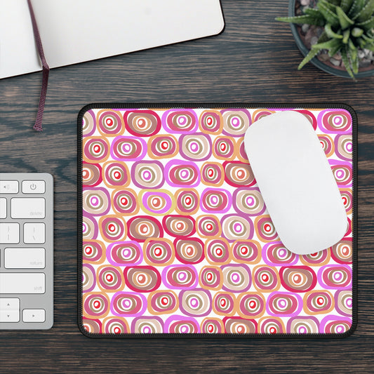 Modern Geometric Art Vibrant Pink, Orange and Tans Circles Pattern Gaming Mouse Pad with Finished Edges