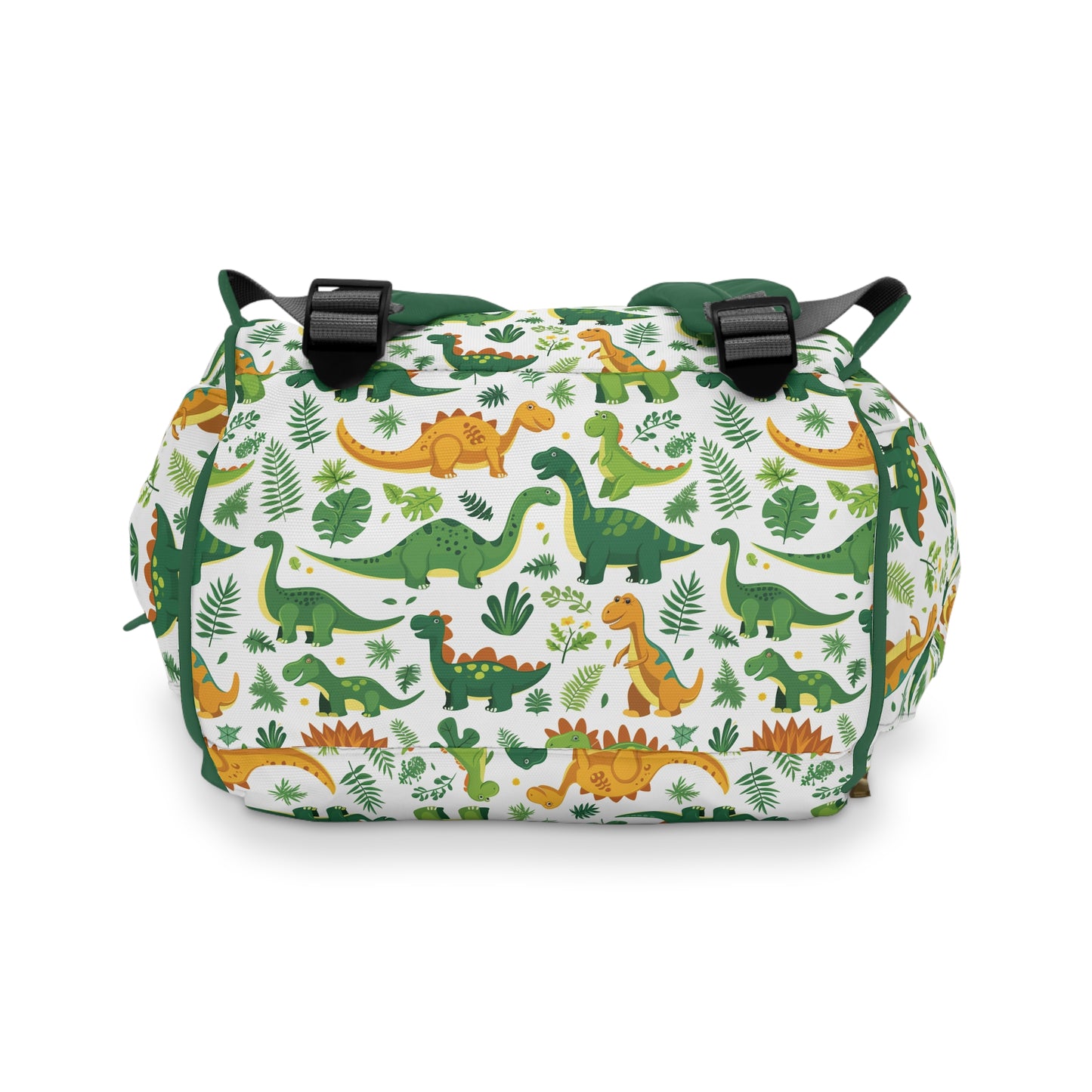 Jurassic Joy: Playful Dinosaurs in Lush Greens and Deep Golds Multifunctional Diaper Backpack