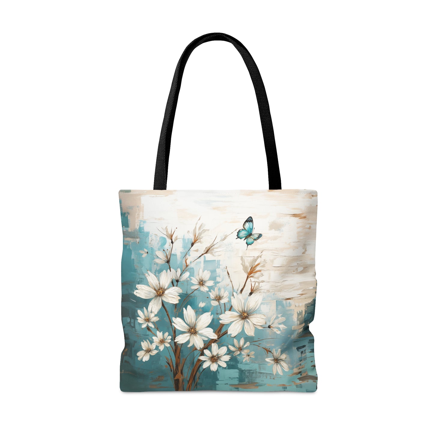 Rustic Farmhouse White and Teal Wild Daisies and Butterflies  - Canvas Tote 3 Sizes