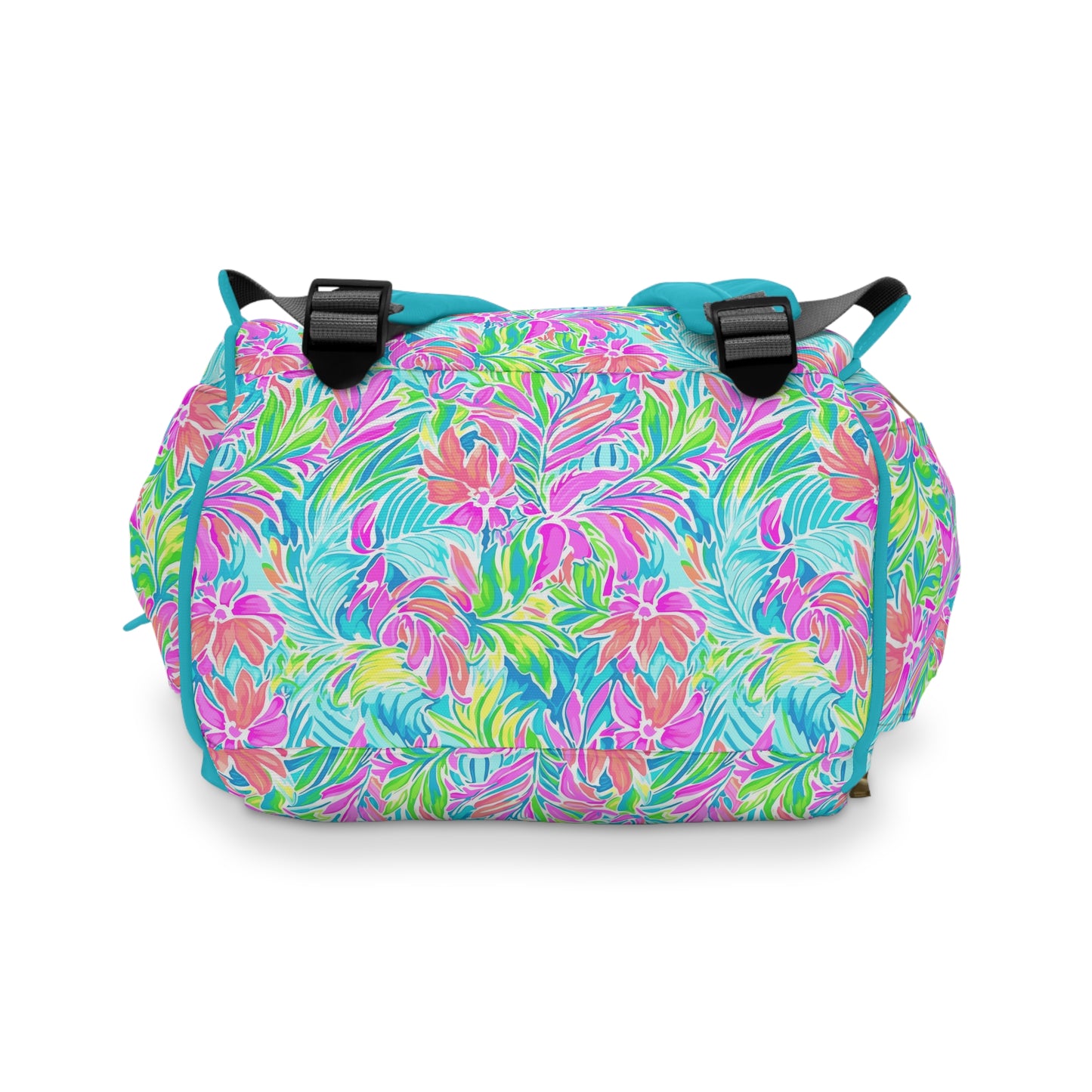 Neon Tropics: Vibrant Rainbow Flowers and Palm Leaves in Electric Splendor Multifunctional Diaper Backpack