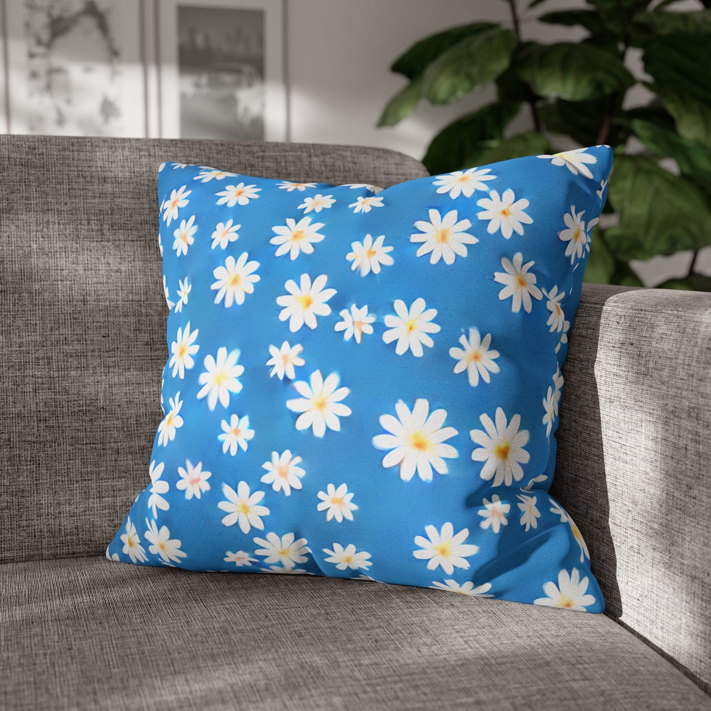 Skys Whisper: Tiny White Daisies on a Serene Blue Spun Polyester Square Pillowcase 4 Sizes