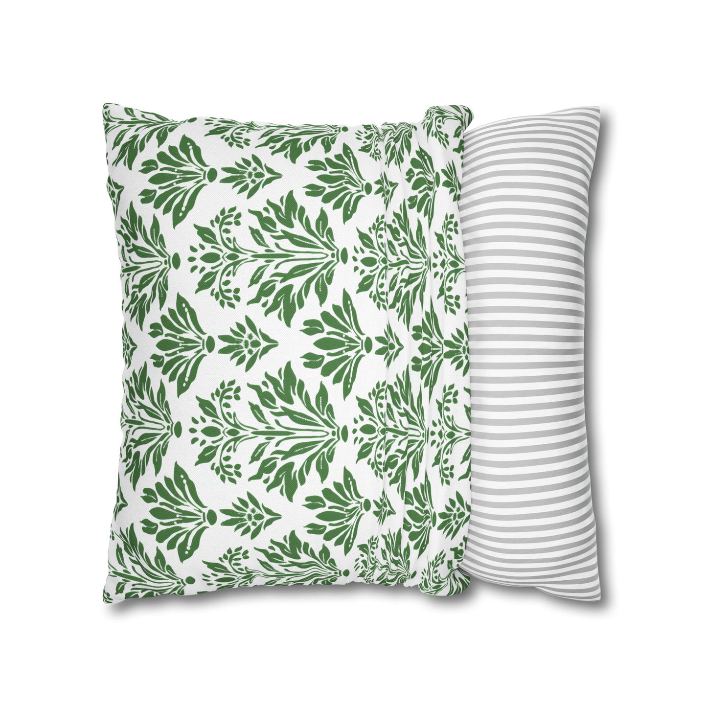 Green Floral Indian Block Print Pattern Spun Polyester Square Pillowcase 4 Sizes