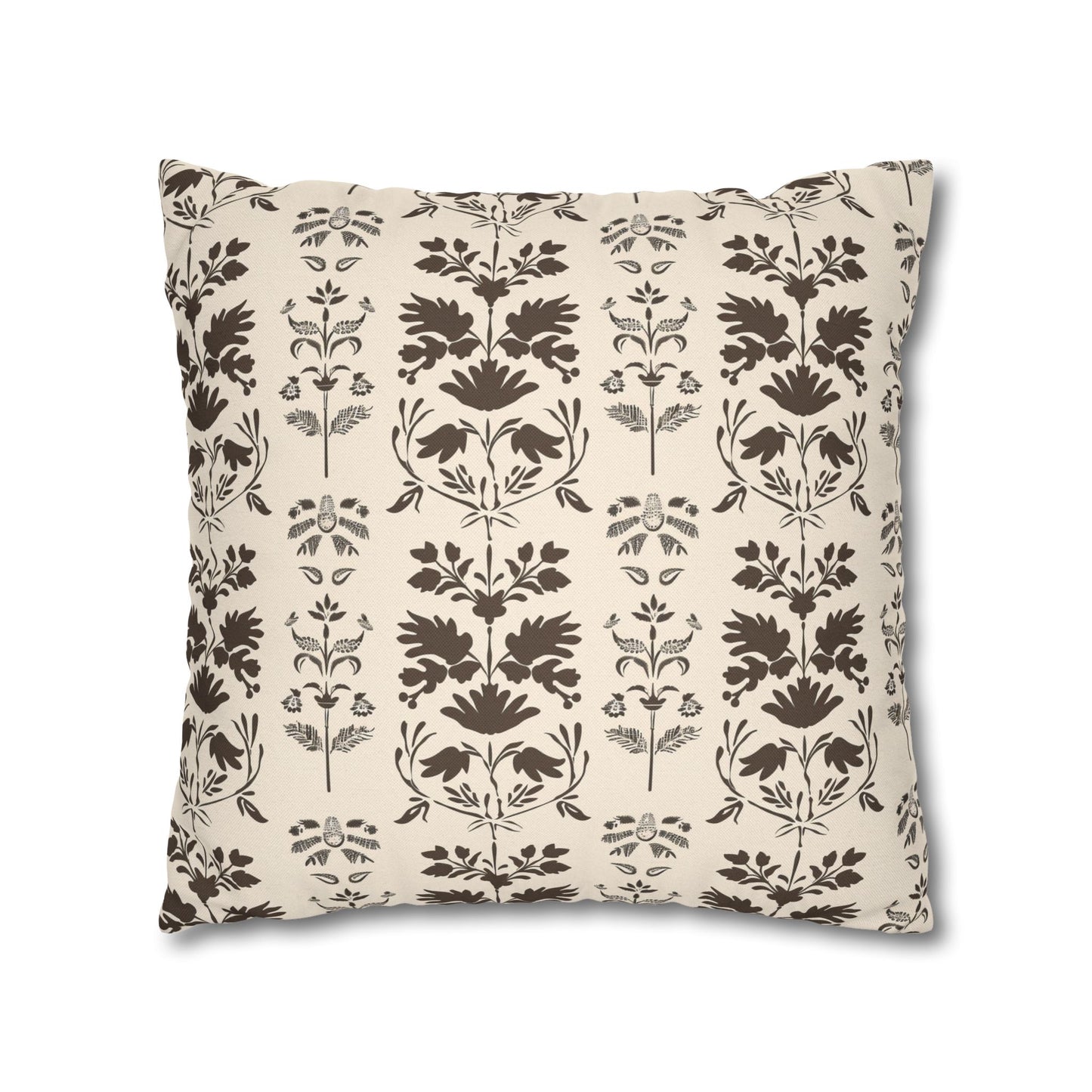 Early American Stencil-Inspired Beige and Brown Floral Pattern Spun Polyester Square Pillowcase 4 Sizes