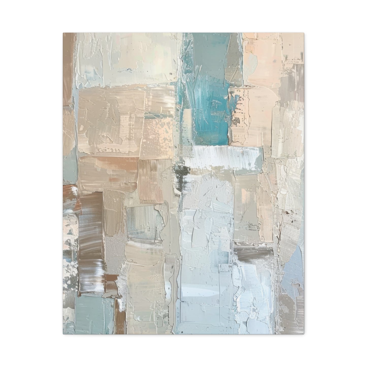 Bold Contrasts Abstract Grey Teal and Tan Color Blocking with Bold, Heavy Strokes Print on Canvas Gallery - 13 Sizes