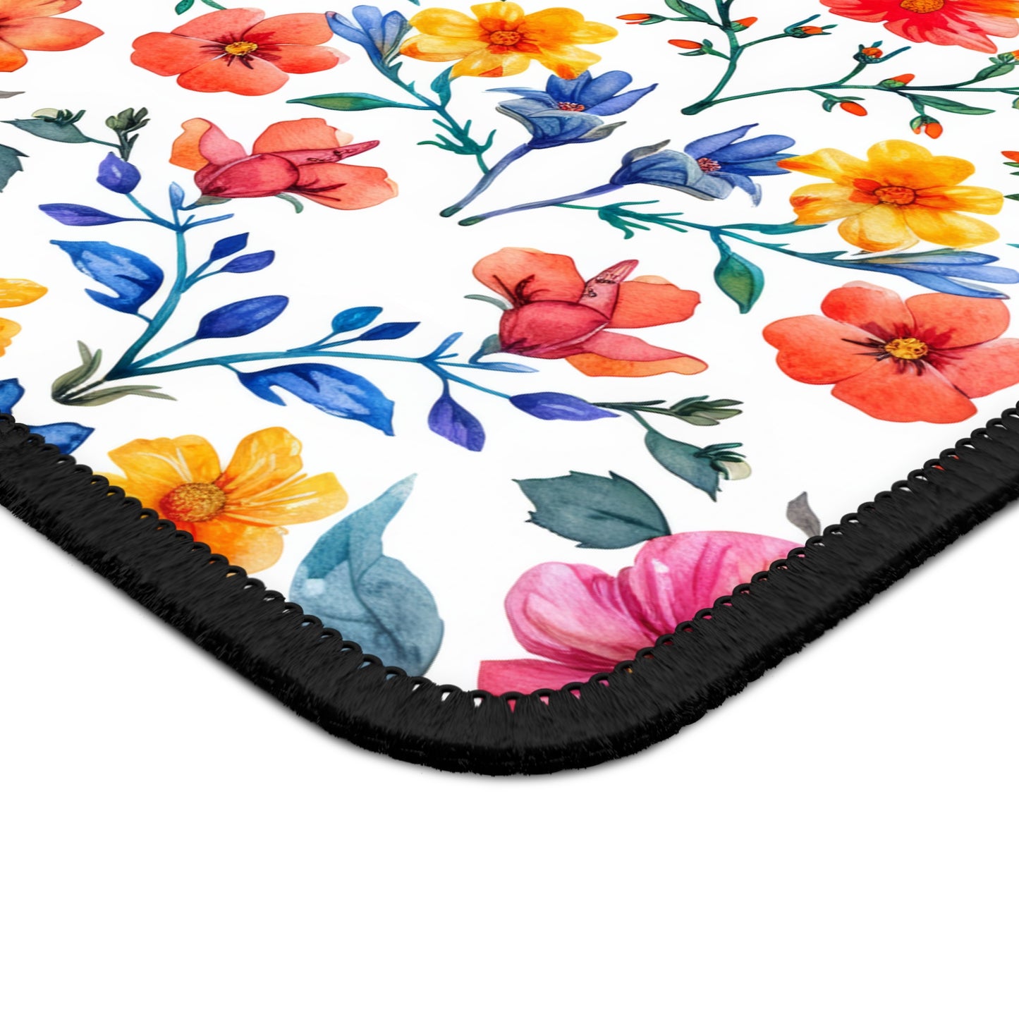 Botanical Symphony with Vibrant Watercolor Flowers Gaming Mouse Pad with Finished Edges