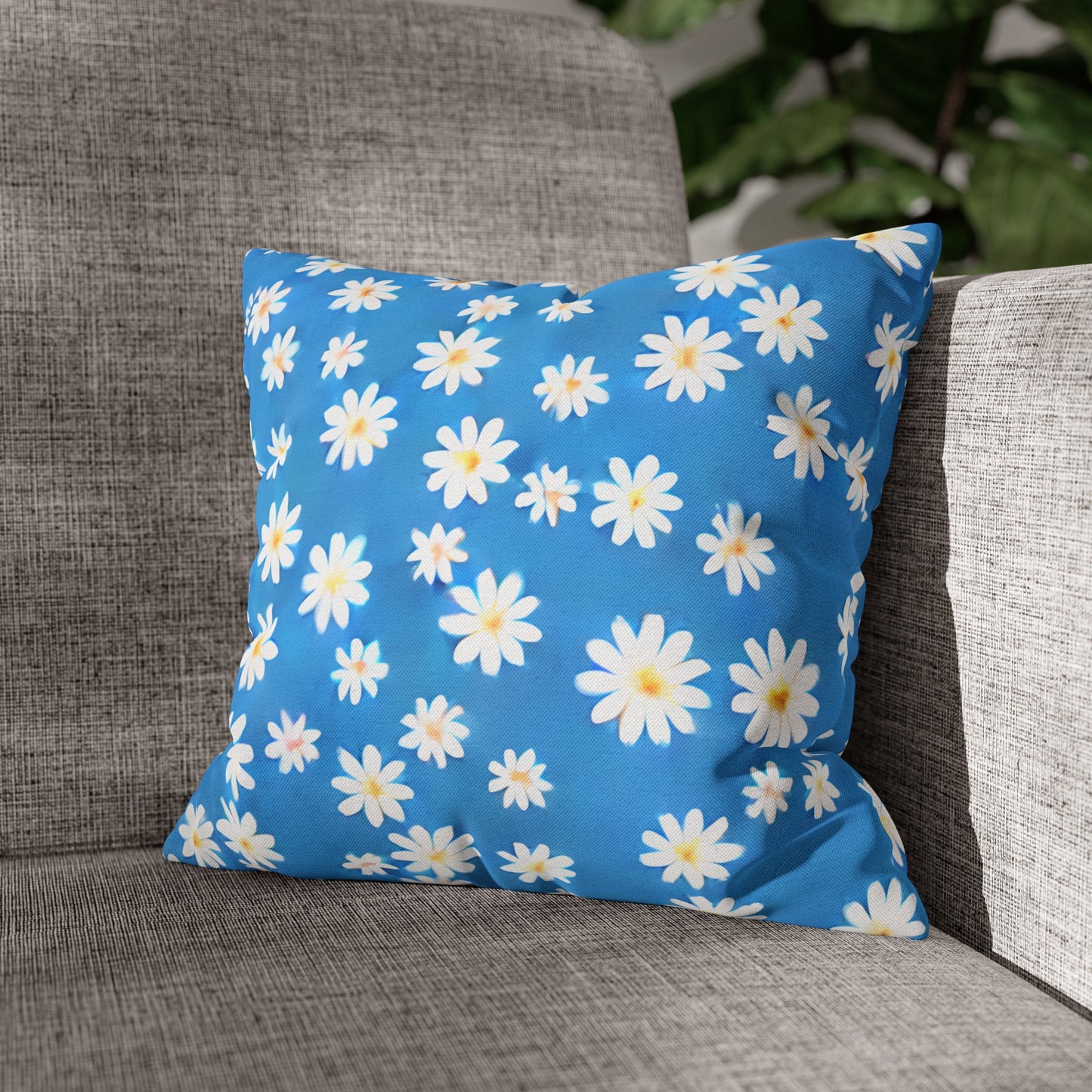 Skys Whisper: Tiny White Daisies on a Serene Blue Spun Polyester Square Pillowcase 4 Sizes