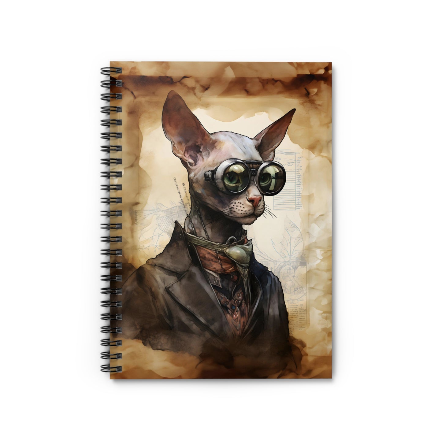 Steampunk Vintage Dressed Hairless Cat with Goggles - Spiral Notebook Ruled Line 6"x8"