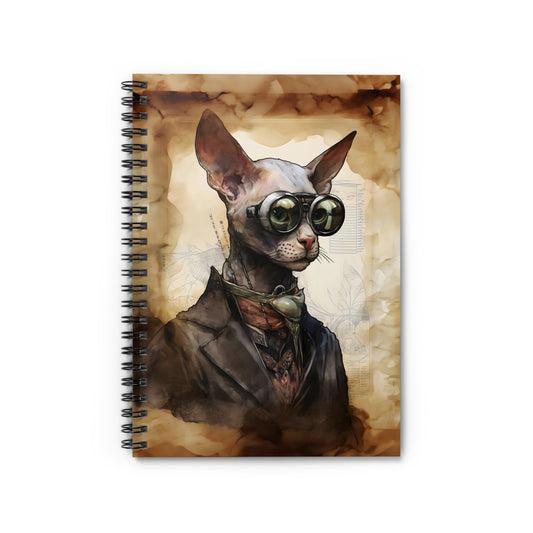 Steampunk Vintage Dressed Hairless Cat with Goggles - Spiral Notebook Ruled Line 6"x8"