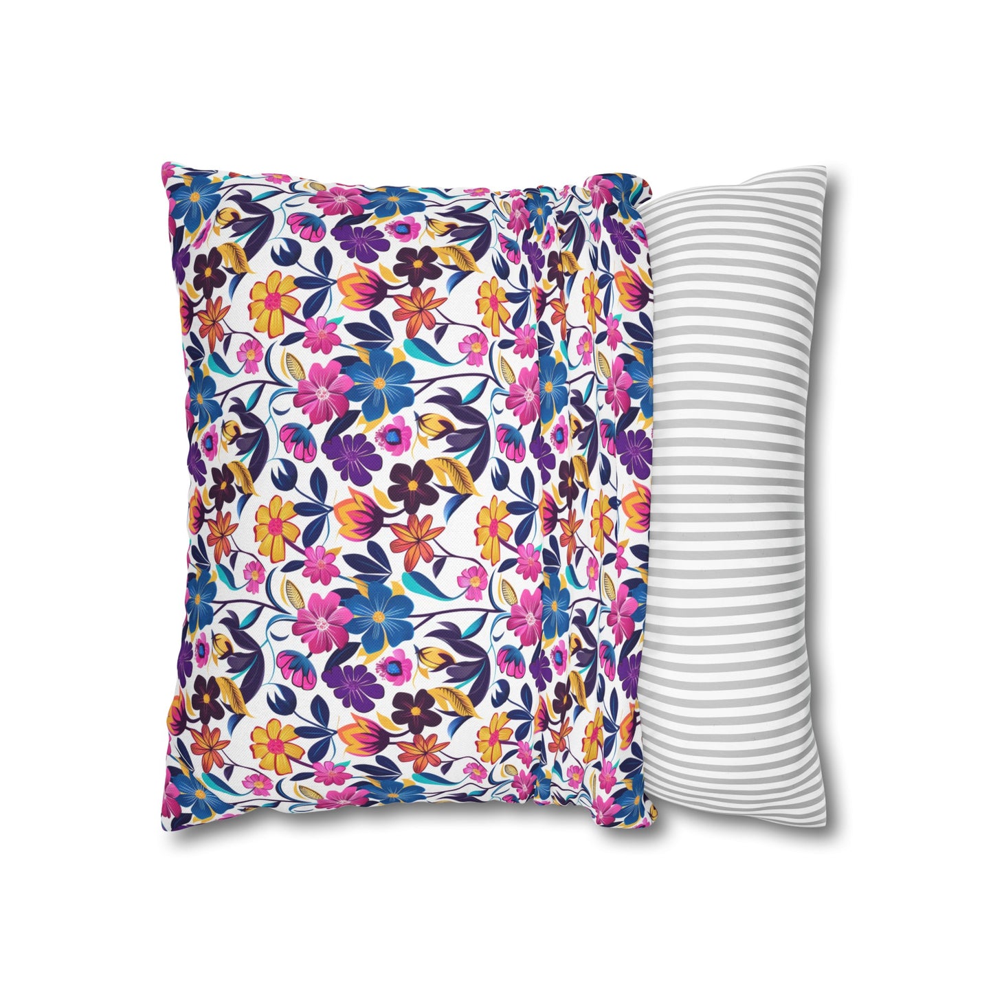 Floral Fiesta Vibrant Multicolor Flower Pattern Spun Polyester Square Pillowcase 4 Sizes