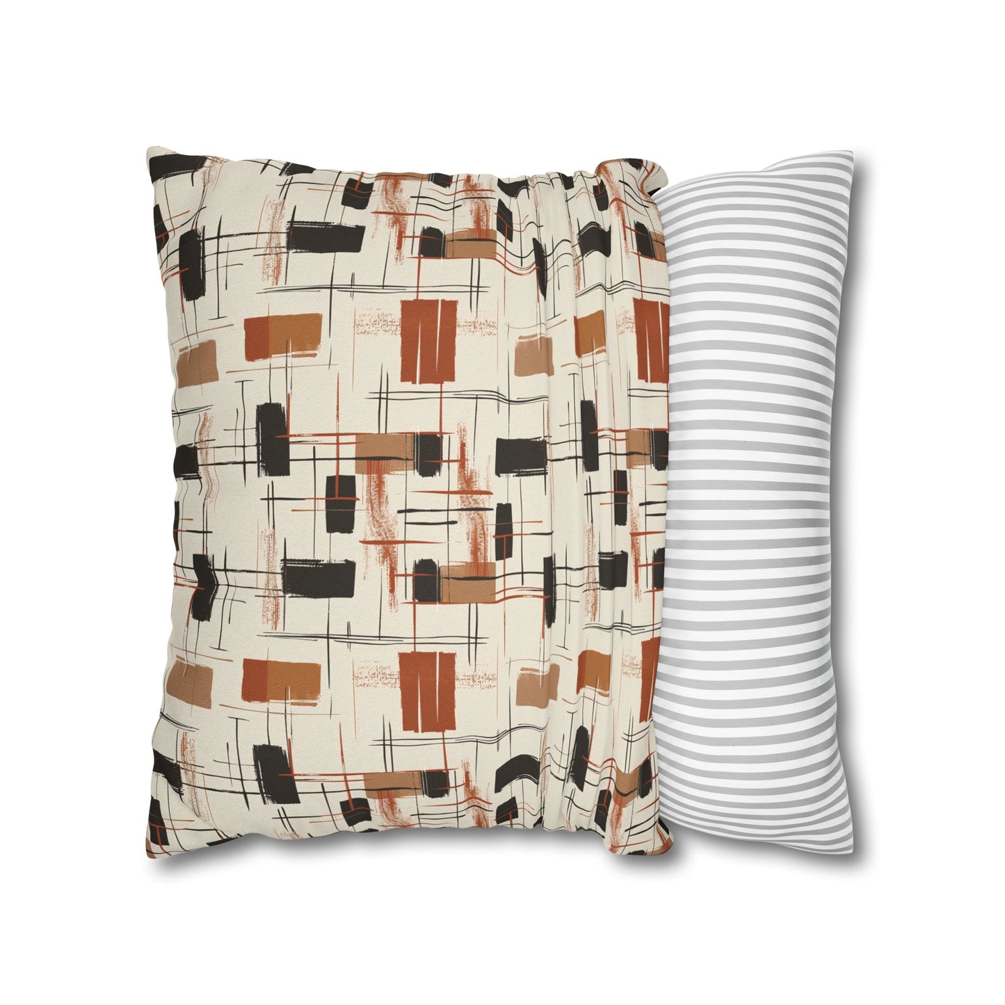 Modern Artistry in Bold and Minimalistic Pattern in a Palette of Black, Dark Orange, and Beige Spun Polyester Square Pillowcase 4 Sizes