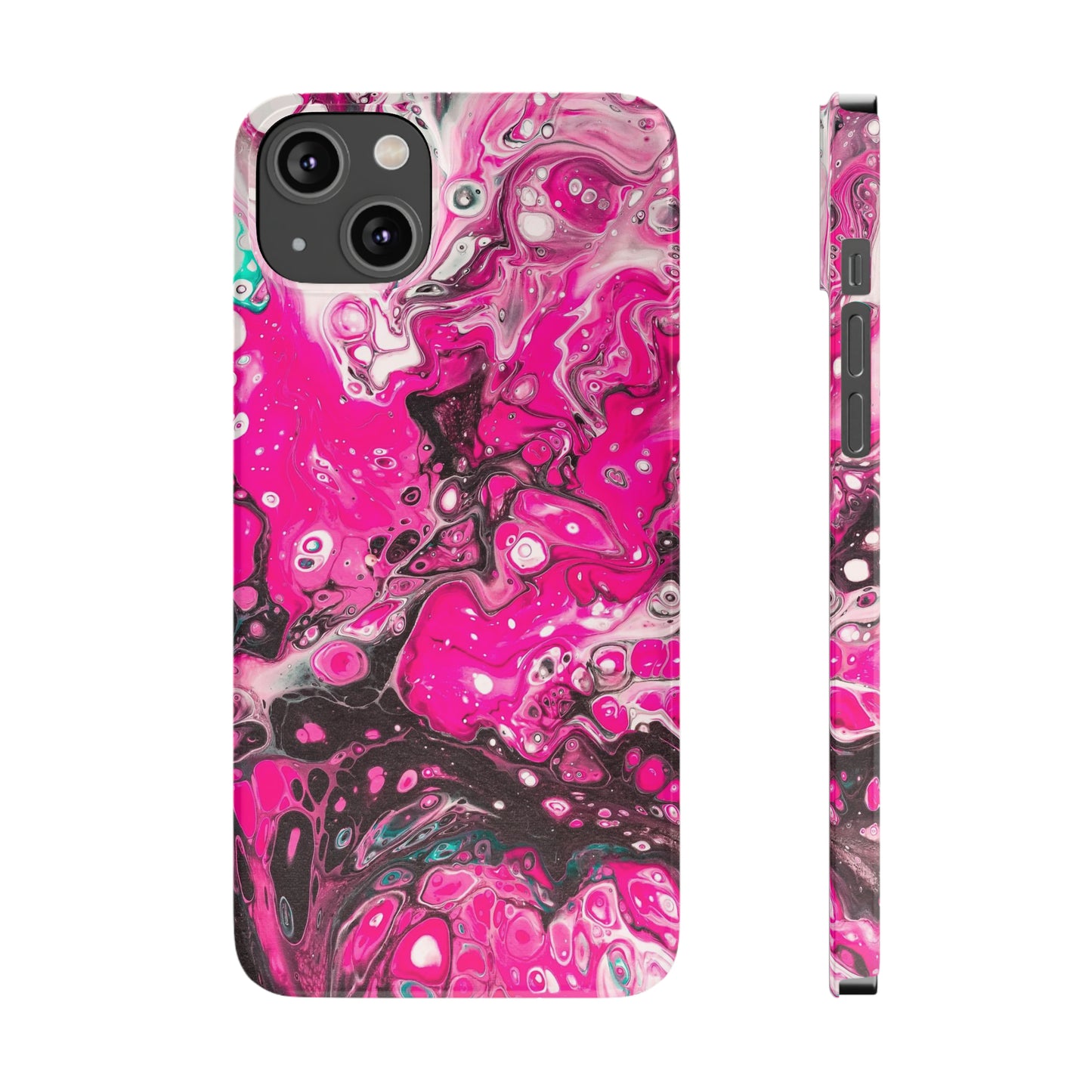 Pink, Black and White Alcohol Ink Design Iphone 15-12 Slim Phone Case