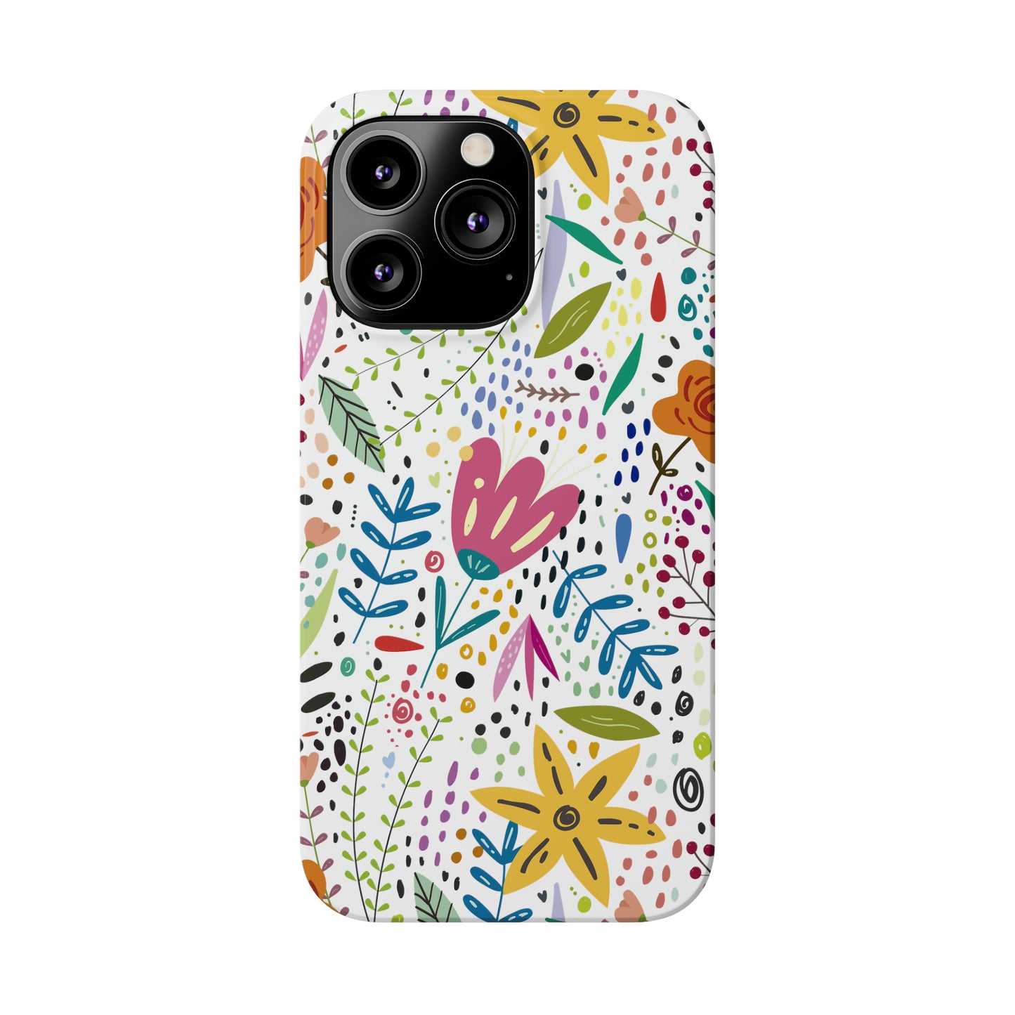 Springtime Splendor: Hand-Drawn Flowers Bursting with Vibrant Colors Design Iphone 15-12 Slim Phone Case