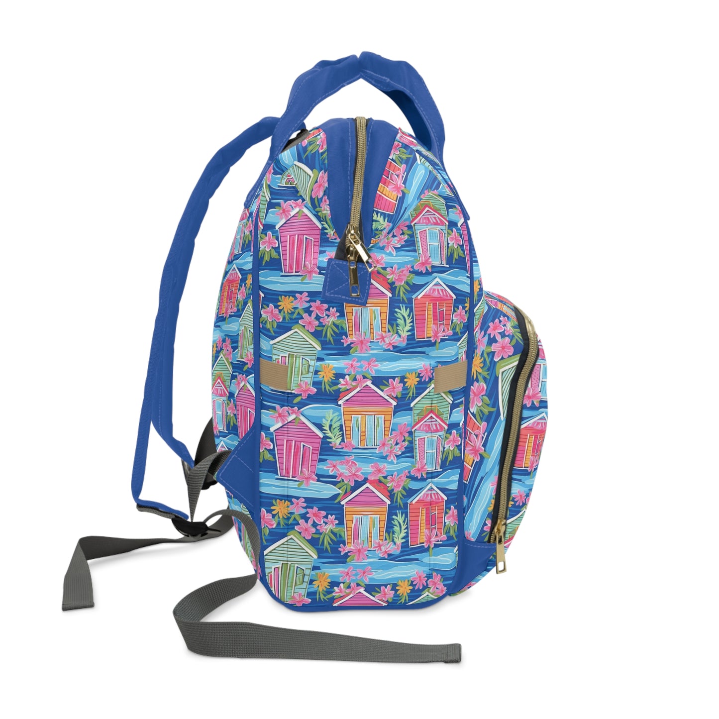 Seaside Serenade: Watercolor Beach Houses Amidst Blooming Florals Multifunctional Diaper Backpack