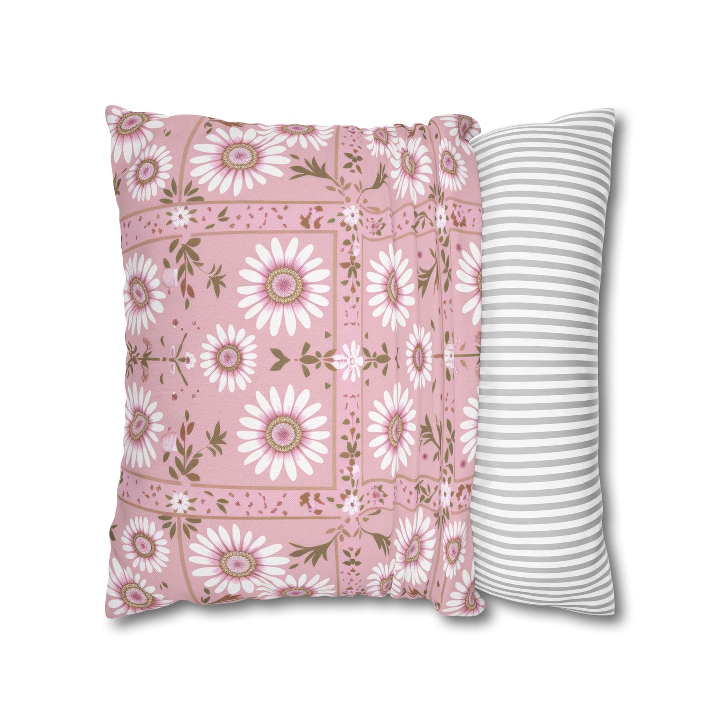 Charming Daisy Pink and White Floral Tile Pattern Spun Polyester Square Pillowcase 4 Sizes