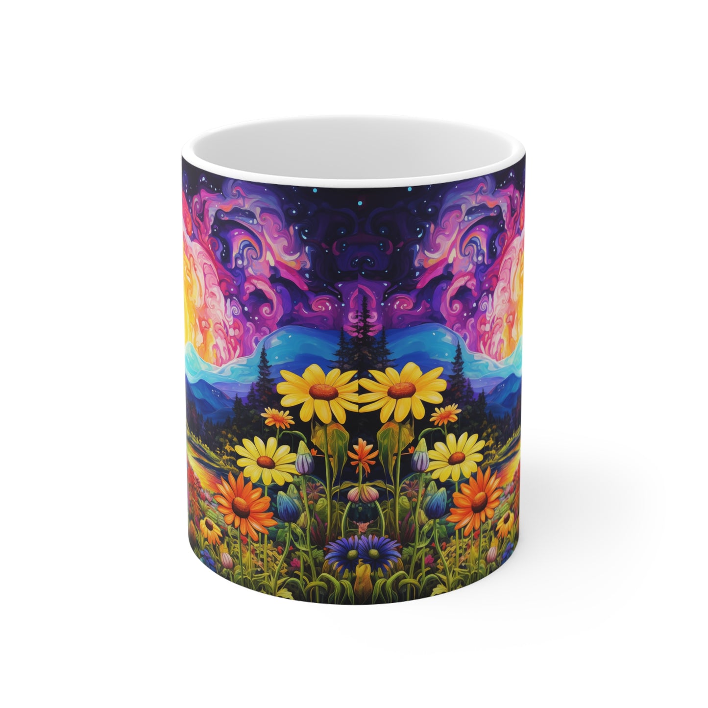 Enchanting Sunrise Over a Whimsical Field of Wildflowers  - 11 oz Coffee