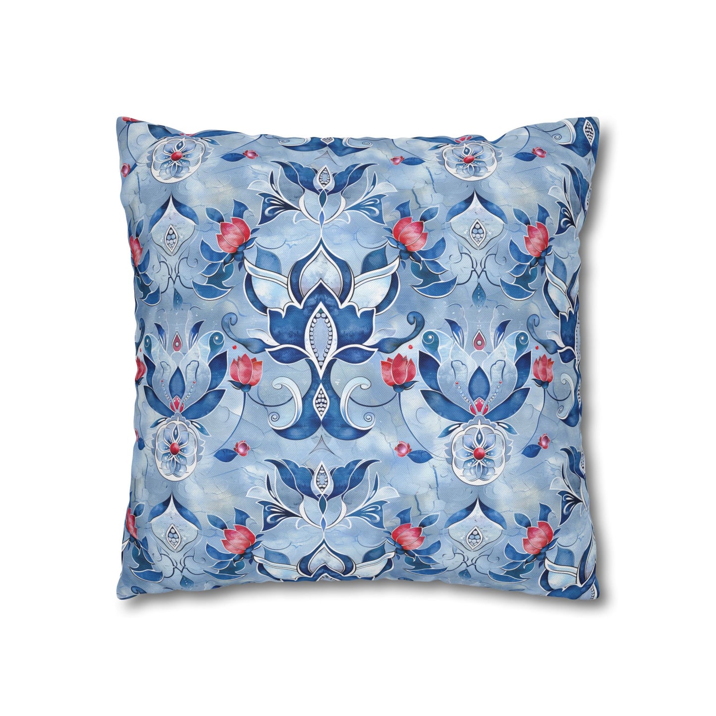 Enchanting Blue and Pink Lotus Mosaic Spun Polyester Square Pillowcase 4 Sizes