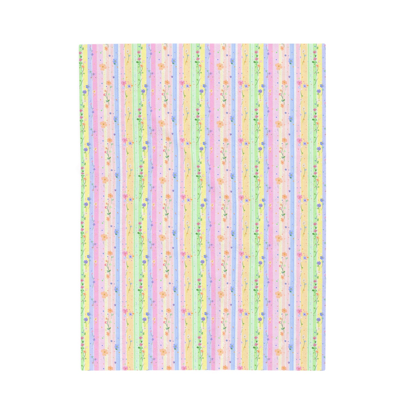 Pastel Garden of Stripes and Flowers Velveteen Plush Blanket 3 Sizes