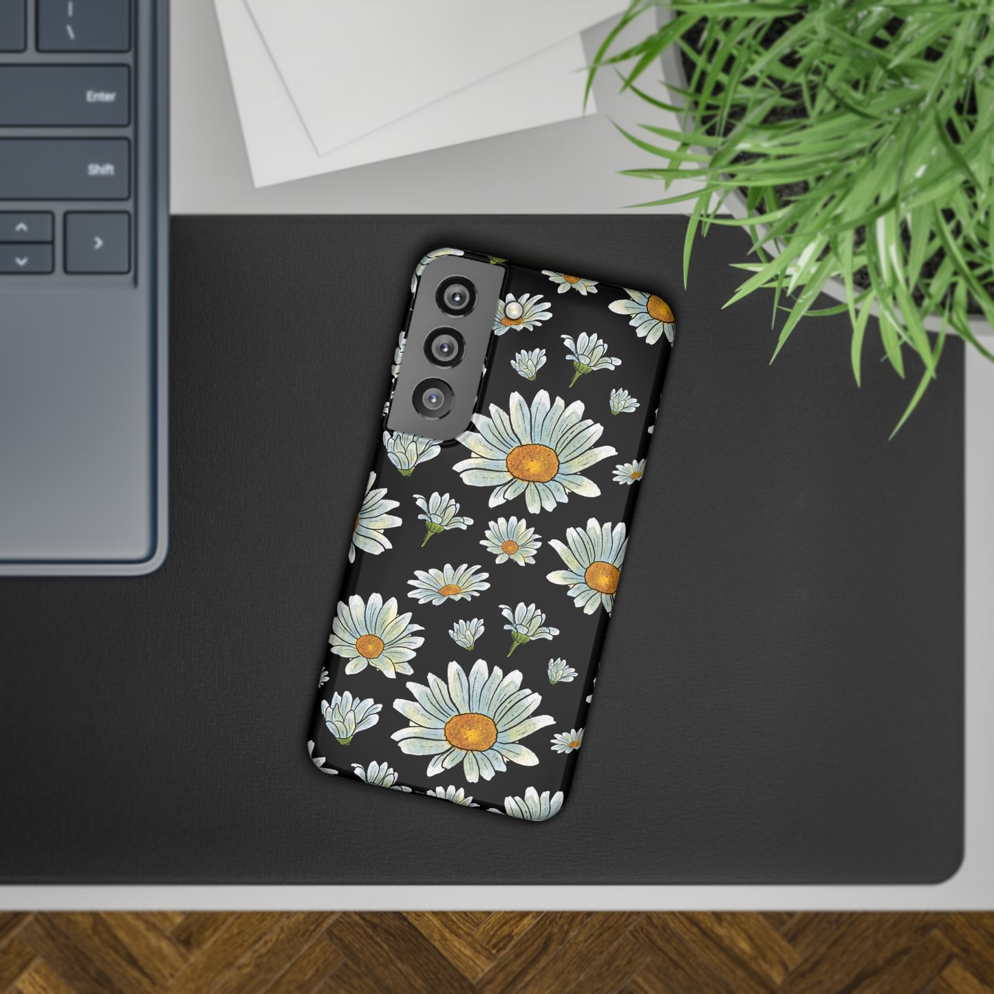 Large Watercolor Summer Daisies Blooming Against a Bold Black Background Samsung Slim Cases