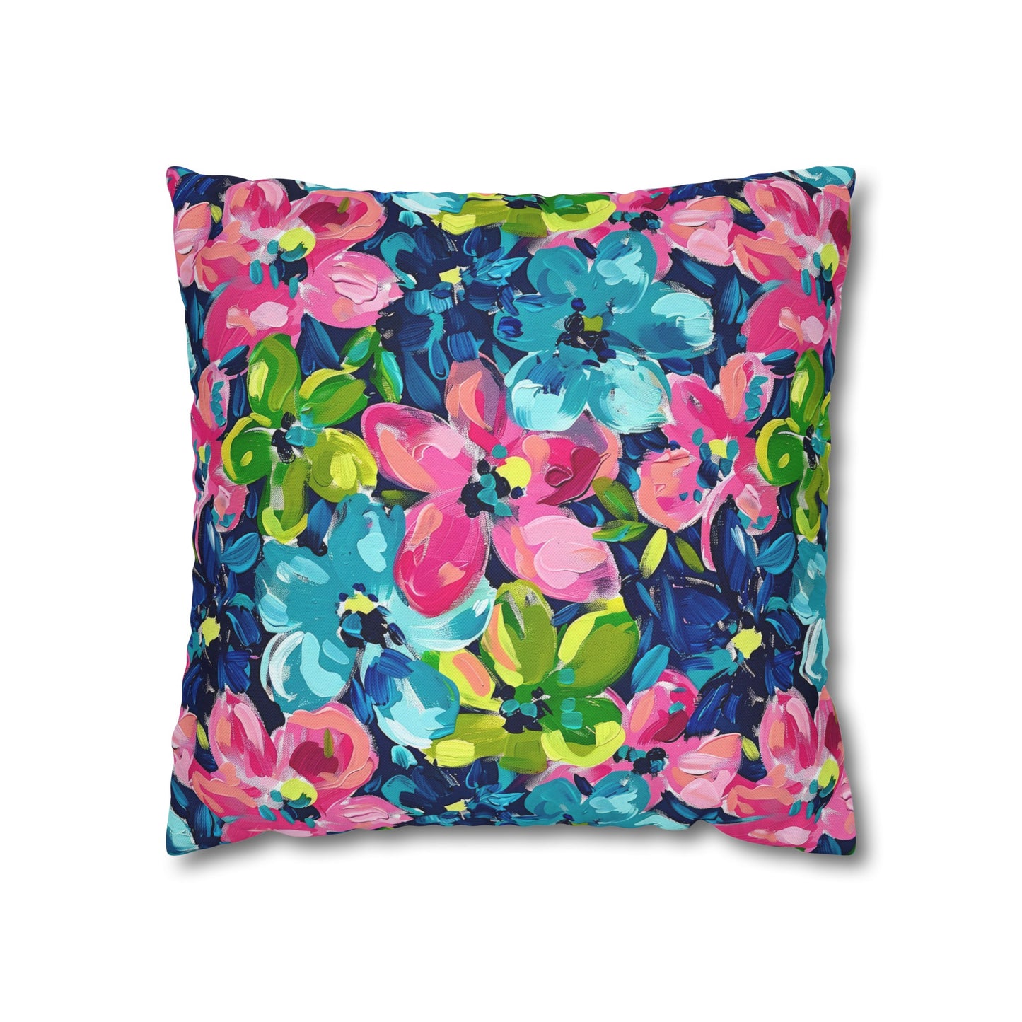 Dusk Blossoms: Moody Pink, Blue, and Yellow Watercolor Flowers Spun Polyester Square Pillowcase 4 Sizes