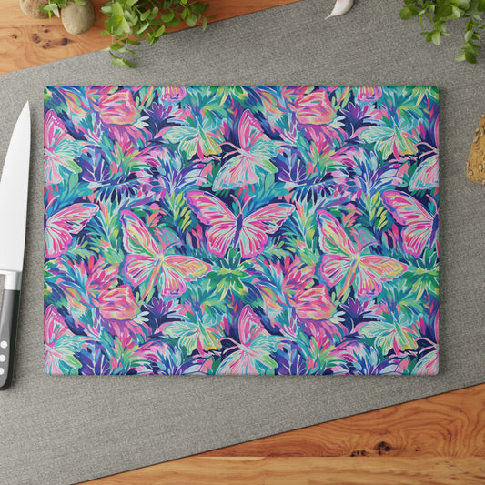 Fluttering Rainbows: Vibrant Watercolor Butterflies in Flight Cutting Board 2 Sizes