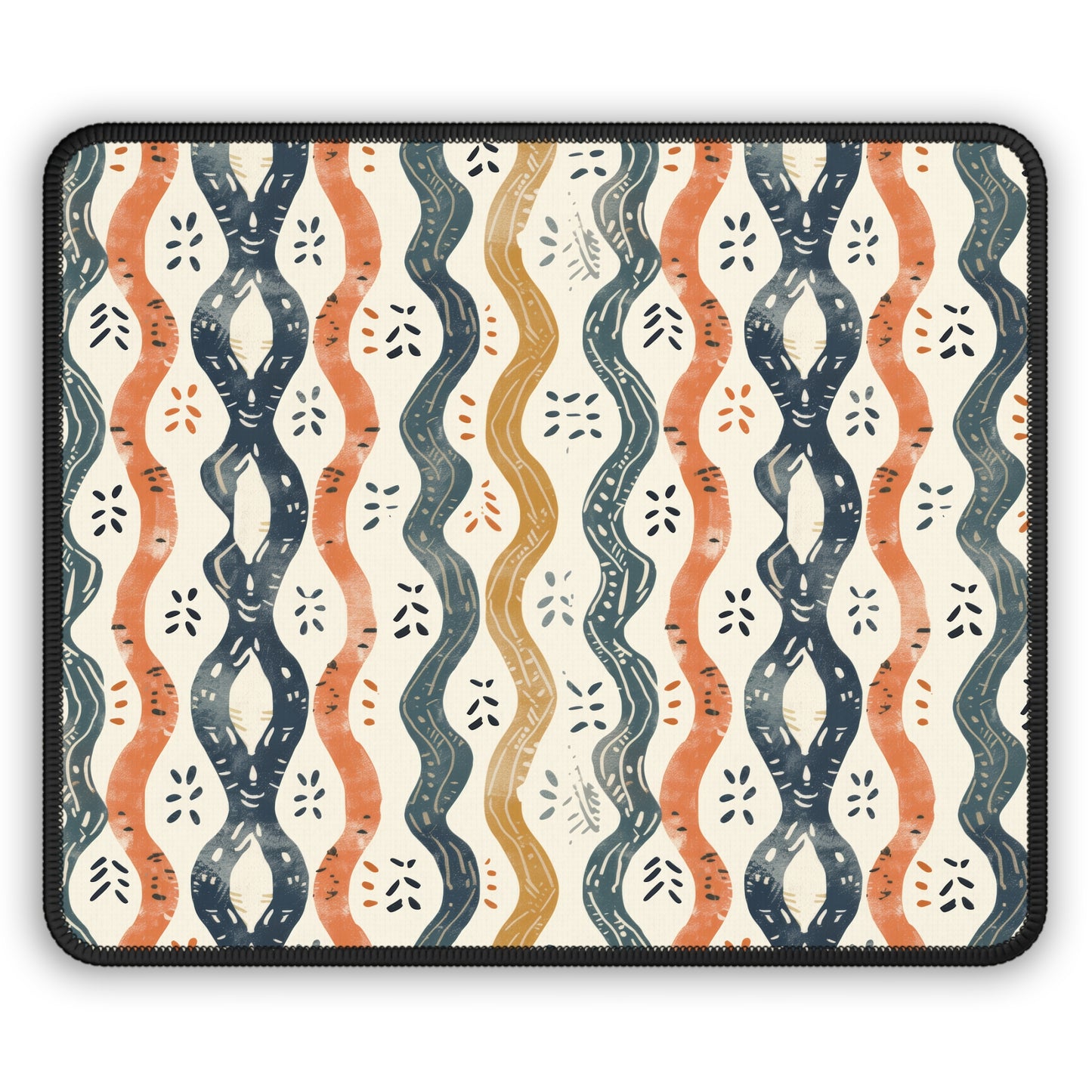 Boho Waves with Earthy Blues Reds and Browns Gaming Mouse Pad with Finished Edges