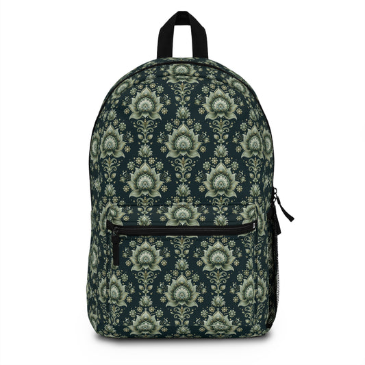 Ornate Green Mandala with Golden Accents on Dark Background Lightweight Stylish Durable Backpack (Made in USA)