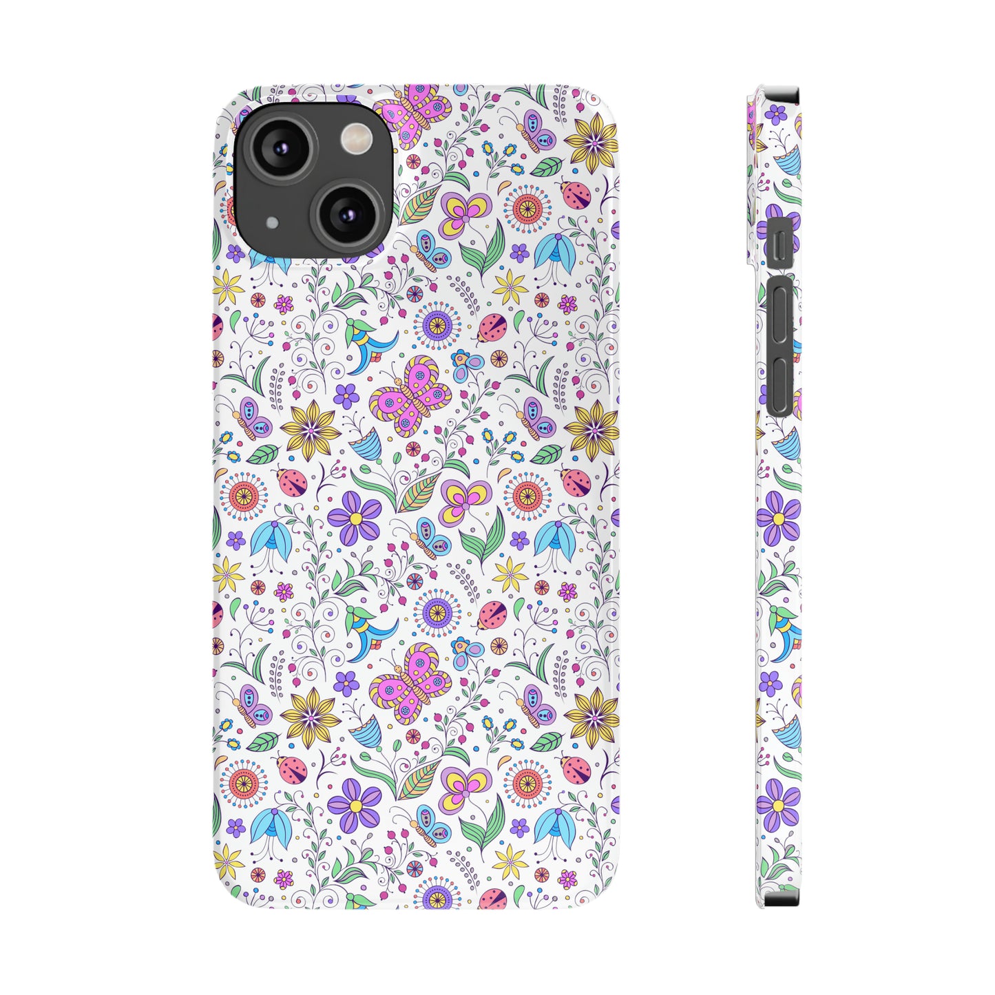 Butterflies and Flowers Iphone 15-12 Slim Phone Case