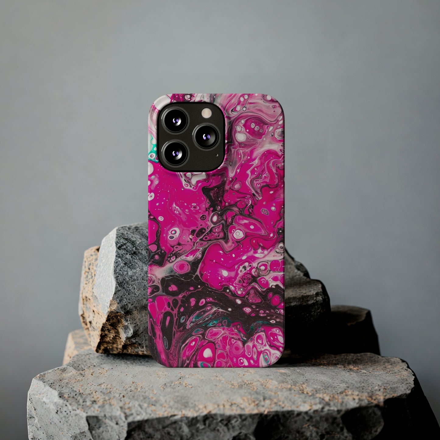 Pink, Black and White Alcohol Ink Design Iphone 15-12 Slim Phone Case