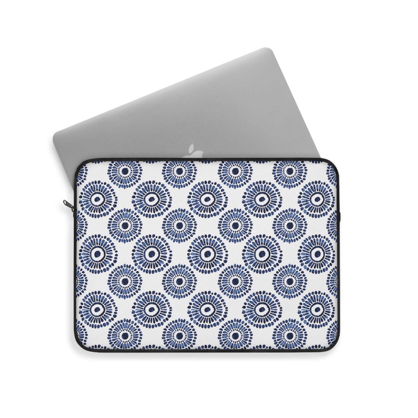 Indigo Sunburst Simple Folk-Inspired Dot Pattern Design Laptop or Ipad Protective Sleeve 3 Sizes Available