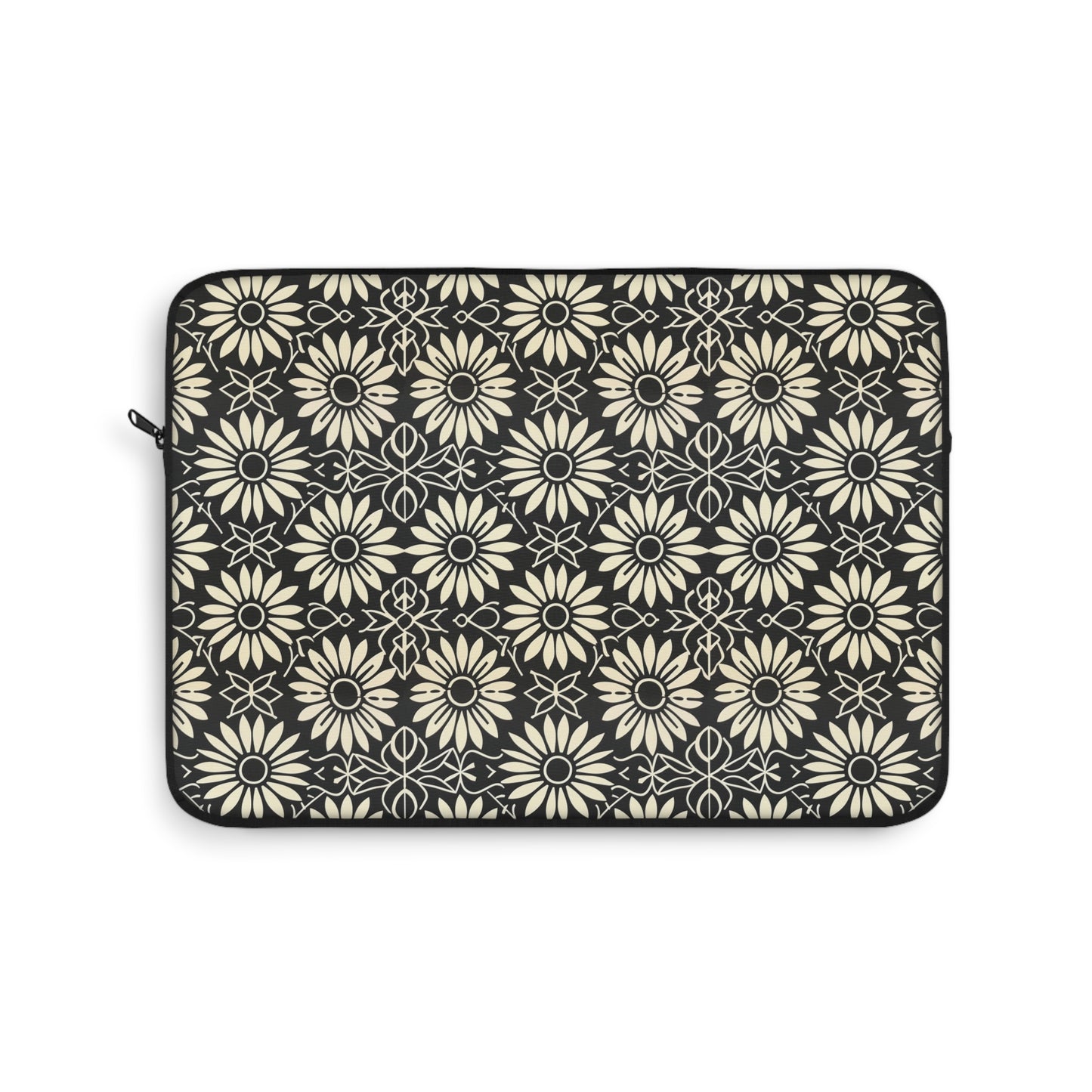 Classic Daisy Black and Off White Elegance Laptop or Ipad Protective Sleeve 3 Sizes Available