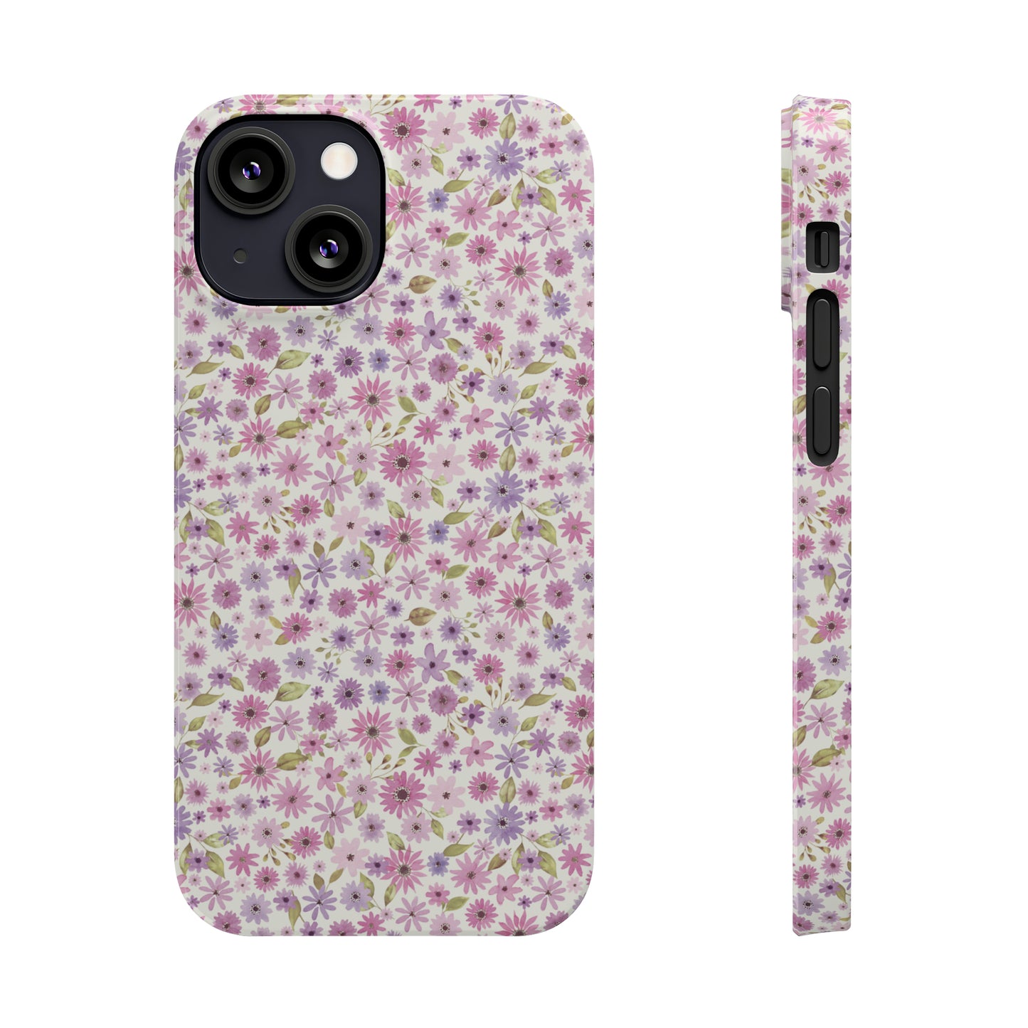 Pink and Purple Flower Design Iphone 15-12 Slim Phone Case