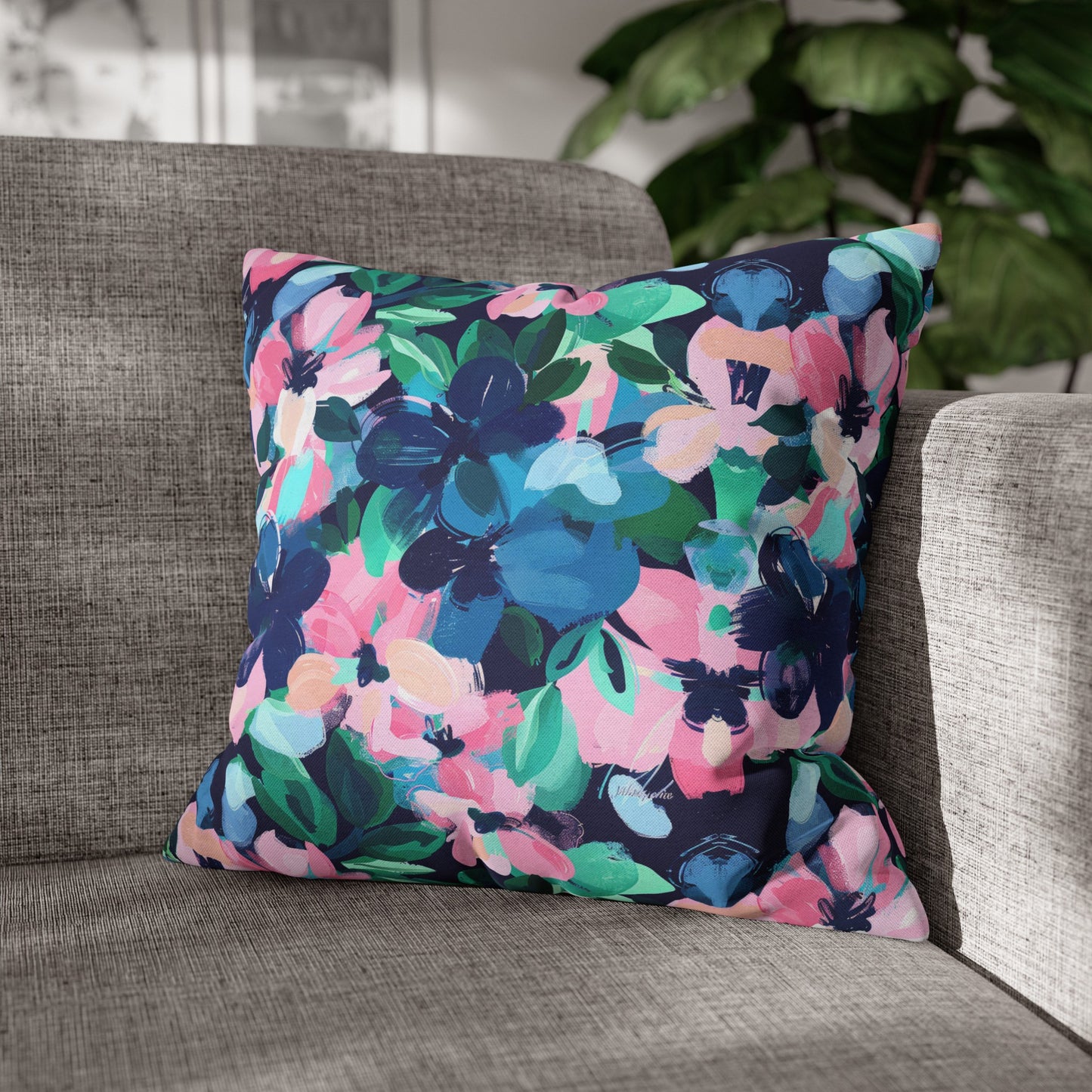 Tranquil Blooms: Muted Blue, Pink, and Green Watercolor Flowers Spun Polyester Square Pillowcase 4 Sizes