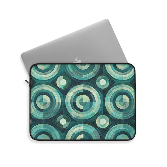 Oceanic Echoes of Layered Circles in Turquoise and Aqua Laptop or Ipad Protective Sleeve 3 Sizes Available