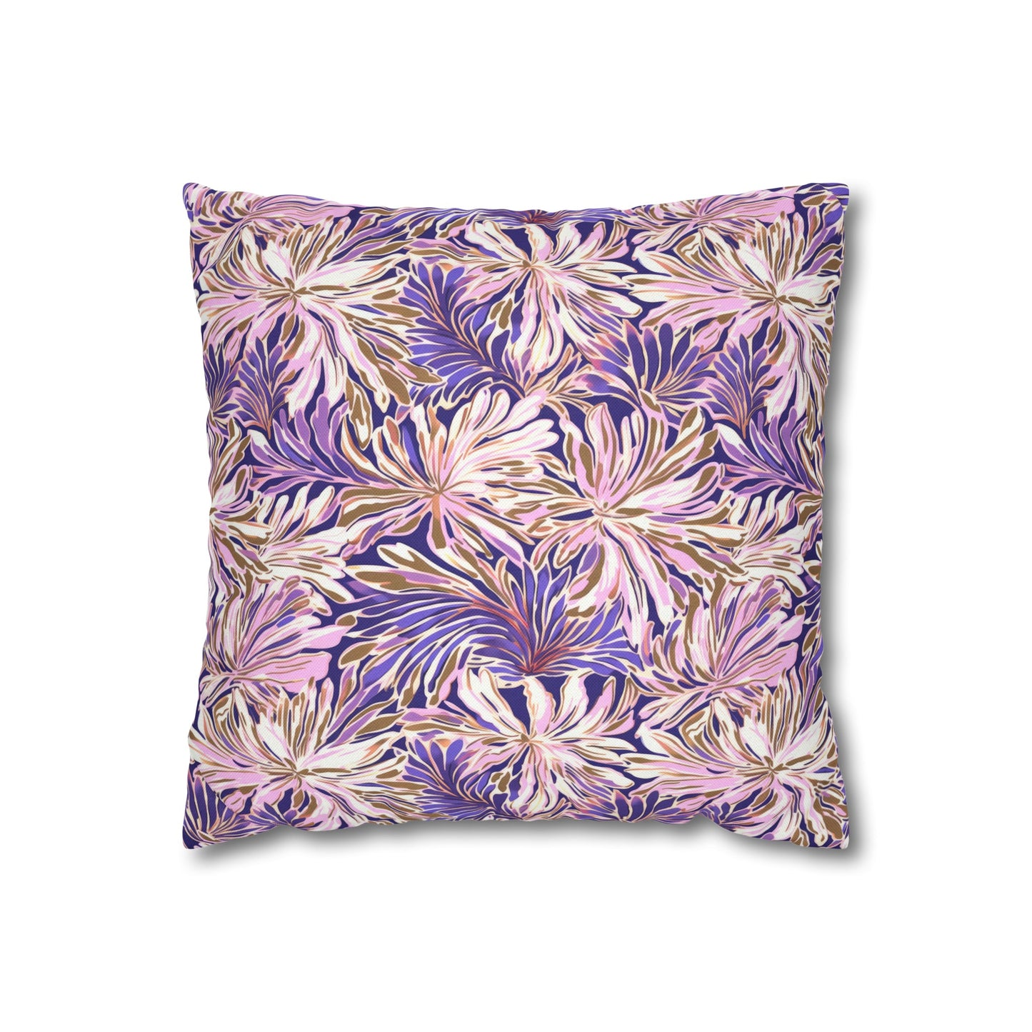 Gilded Blooms: Purple, Pink, and Gold Abstract Watercolor Flowers Spun Polyester Square Pillowcase 4 Sizes