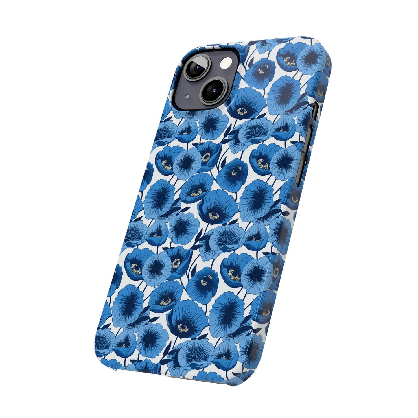 Vivid Blooms Bright Blue Poppies Design Iphone 15-12 Slim Phone Case