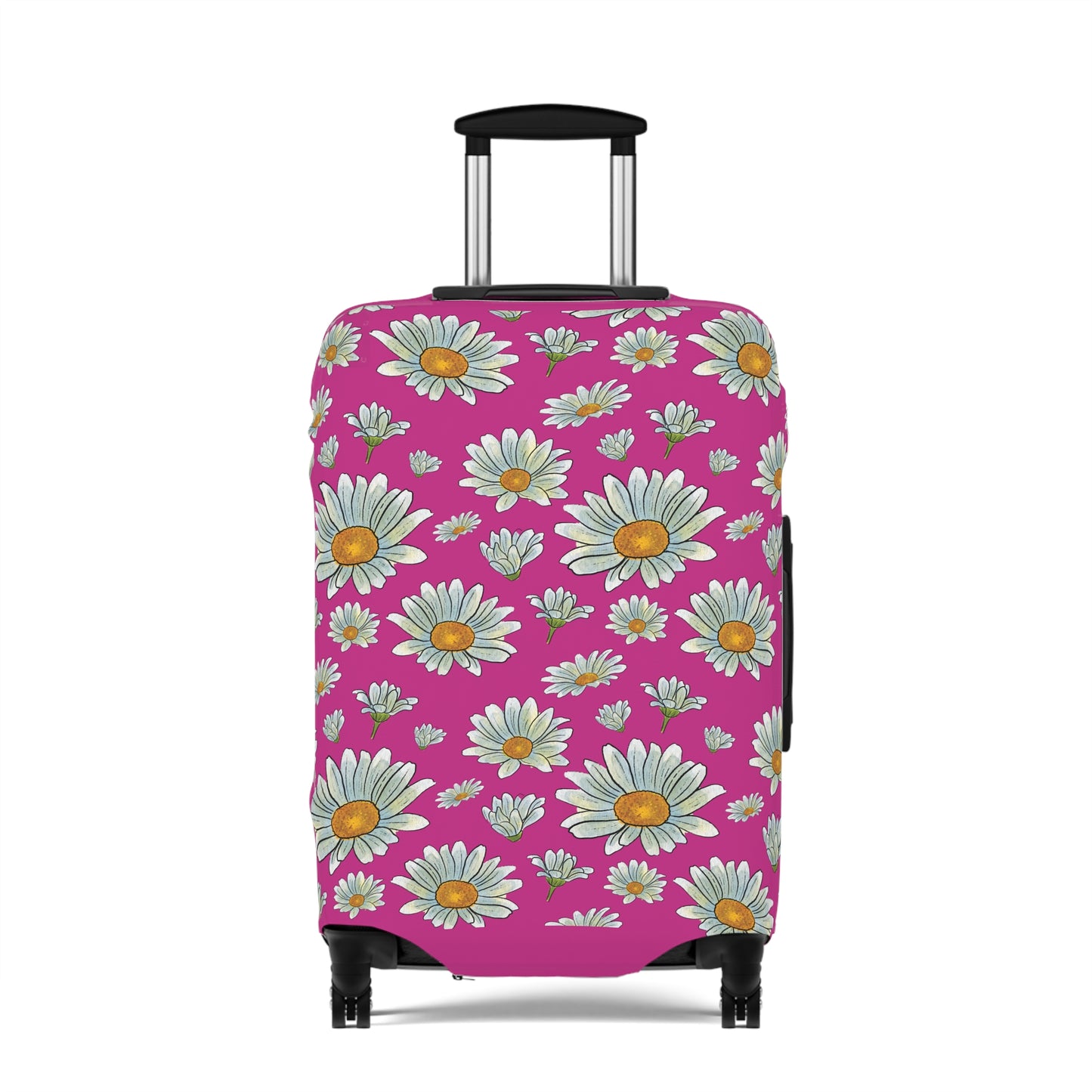 Large Watercolor Summer Daisies Blooming Against a Bold Pink Background  - Luggage Protector and Cover 3 Sizes