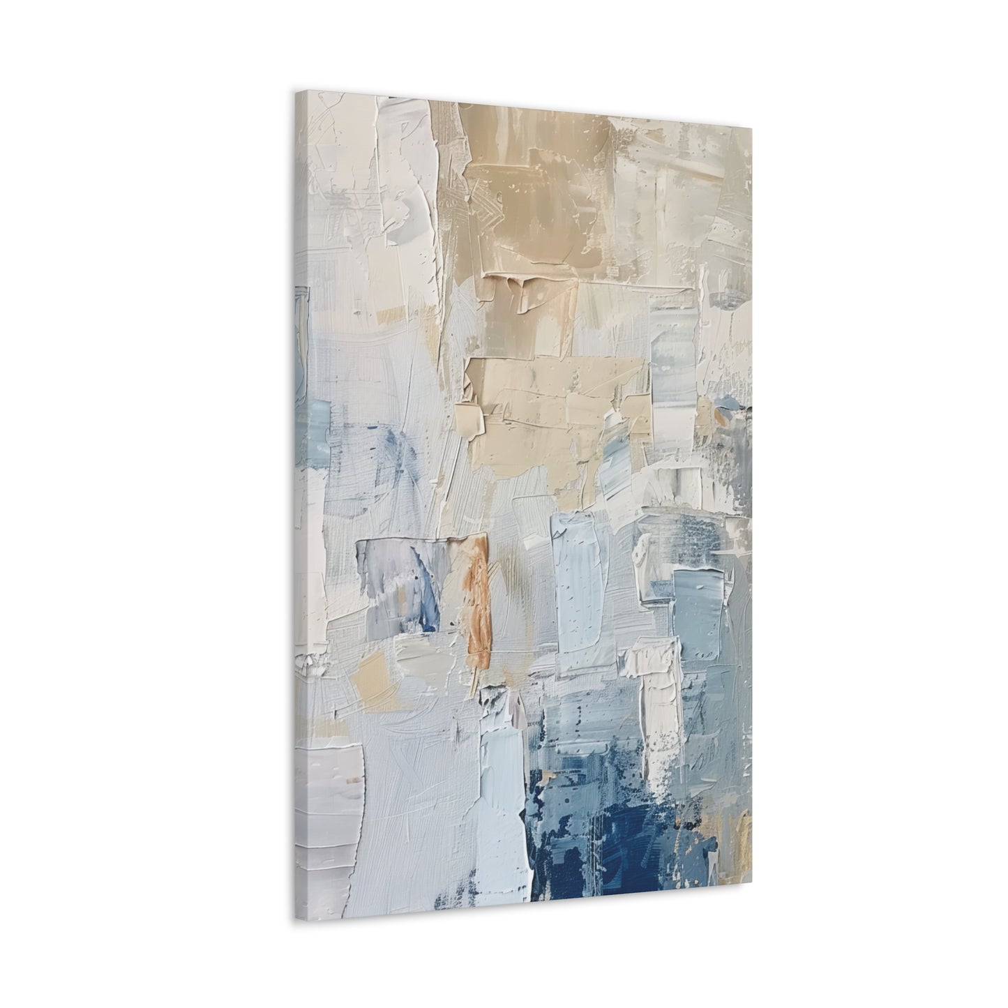 Bold Contrasts Abstract Tan, Grey and Blue Color Blocking with Heavy Strokes Print on Canvas Gallery - 13 Sizes