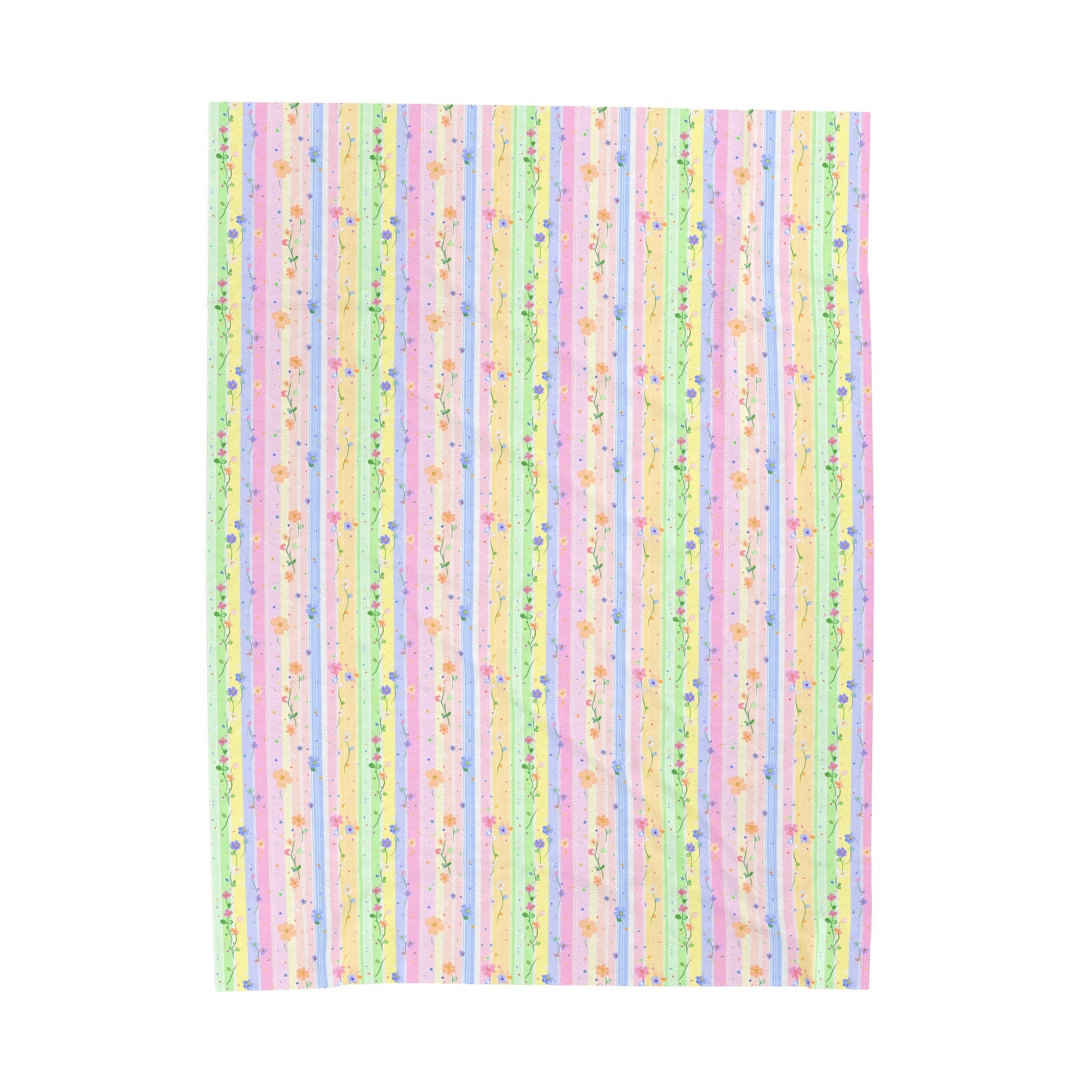 Pastel Garden of Stripes and Flowers Velveteen Plush Blanket 3 Sizes