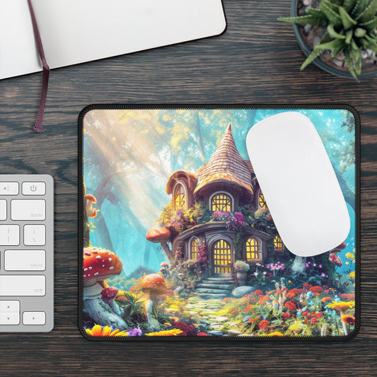 Fantasy Mushroom Cottagecore Mushroom House and Gardens Gaming Mouse Pad with Finished Edges