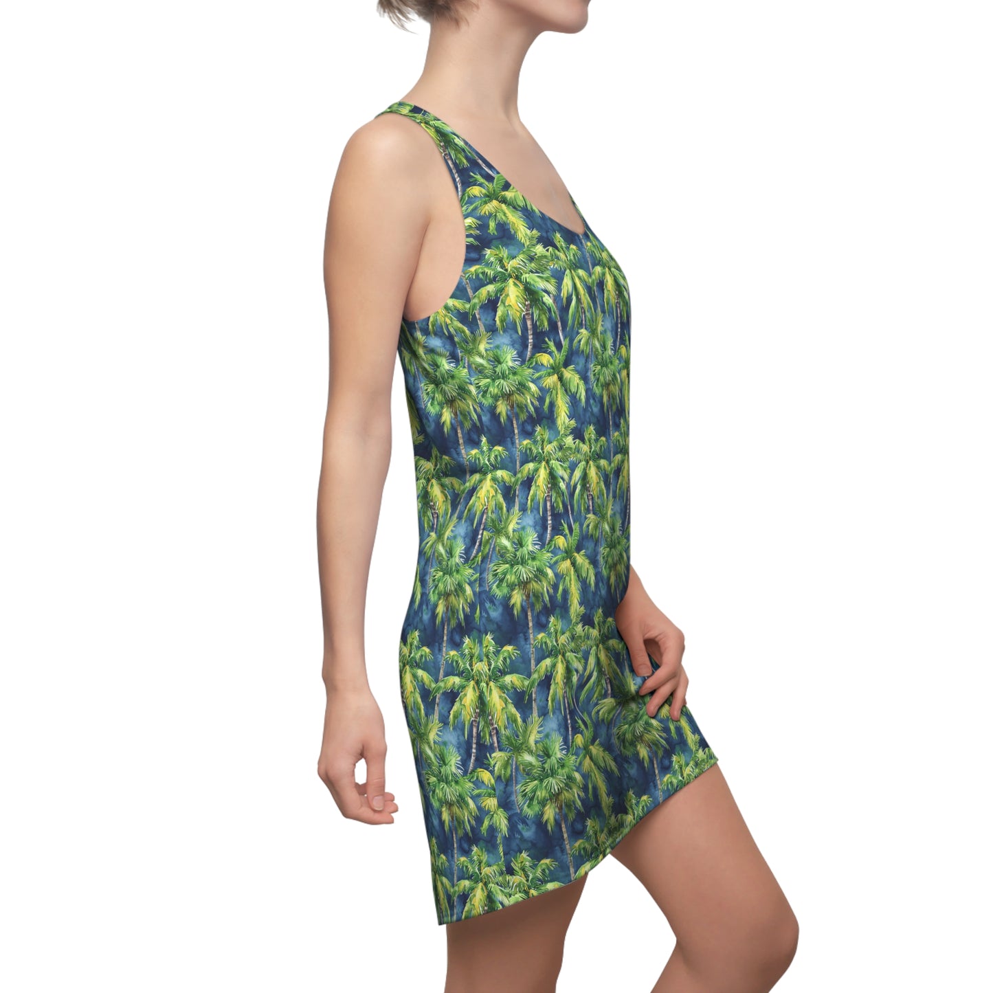 Midnight Palms: Silhouetted Palm Trees Against a Nighttime Sky Women's Racerback Dress XS - 2XL