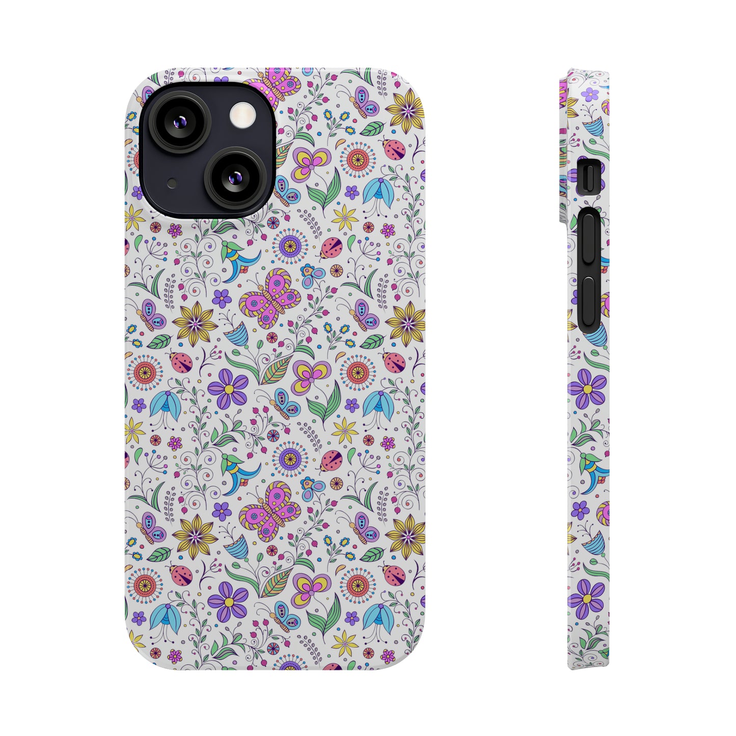 Butterflies and Flowers Iphone 15-12 Slim Phone Case