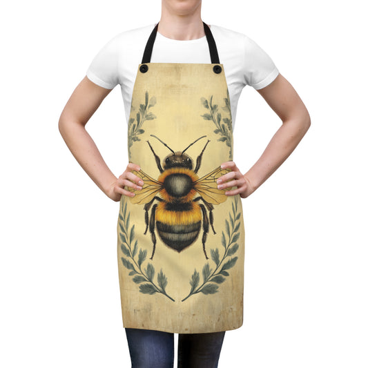 Vintage Botanical Bee Illustration with Ferns Kitchen Chef Apron