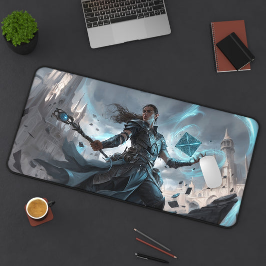 Fantasy Sorcerer Planeswalker Mousepad,  Staff and Arcane Cube Desk Mat, Extra Large Mousepad, Gaming Desk Mat, Desktop Accessory