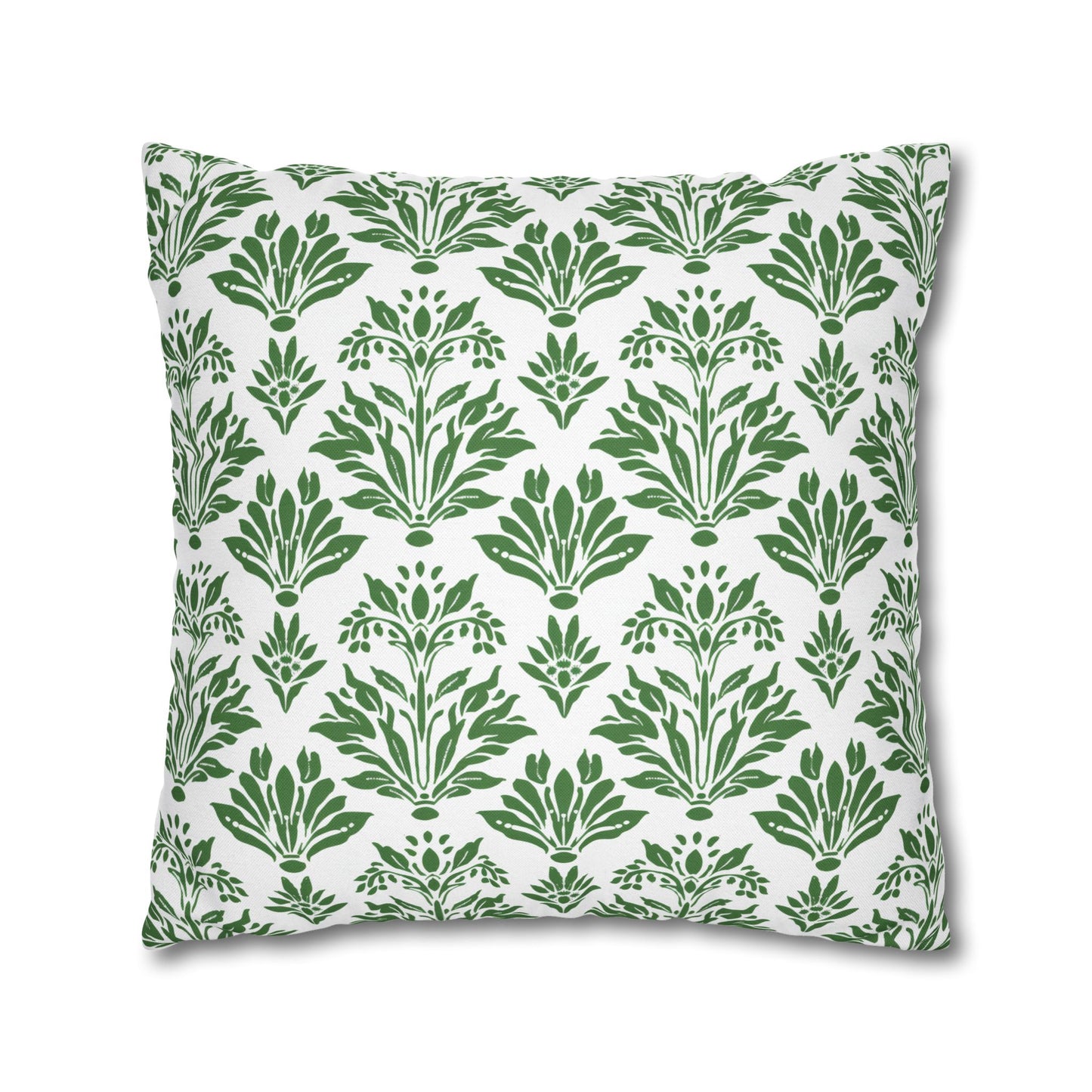 Green Floral Indian Block Print Pattern Spun Polyester Square Pillowcase 4 Sizes